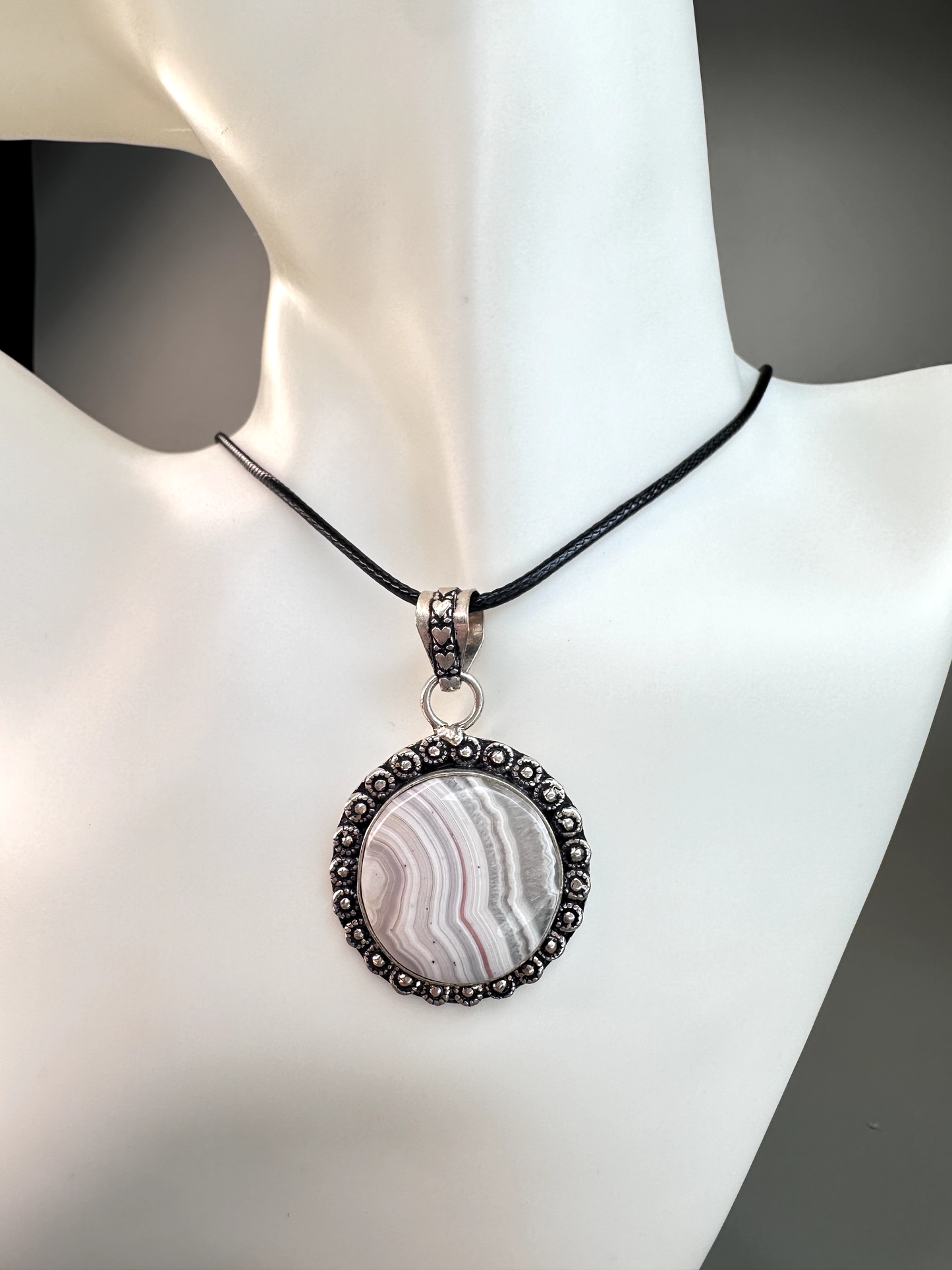 Crazy Lace Agate Circle Pendant | S925