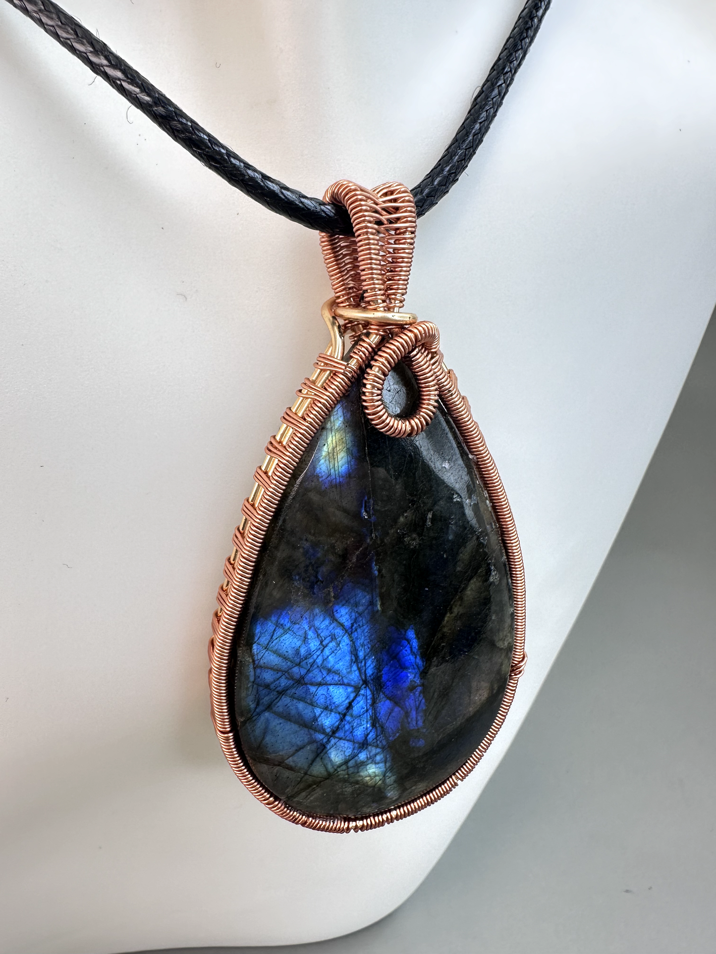 Wire Wrapped Copper Labradorite Pendant 1 | Flashy