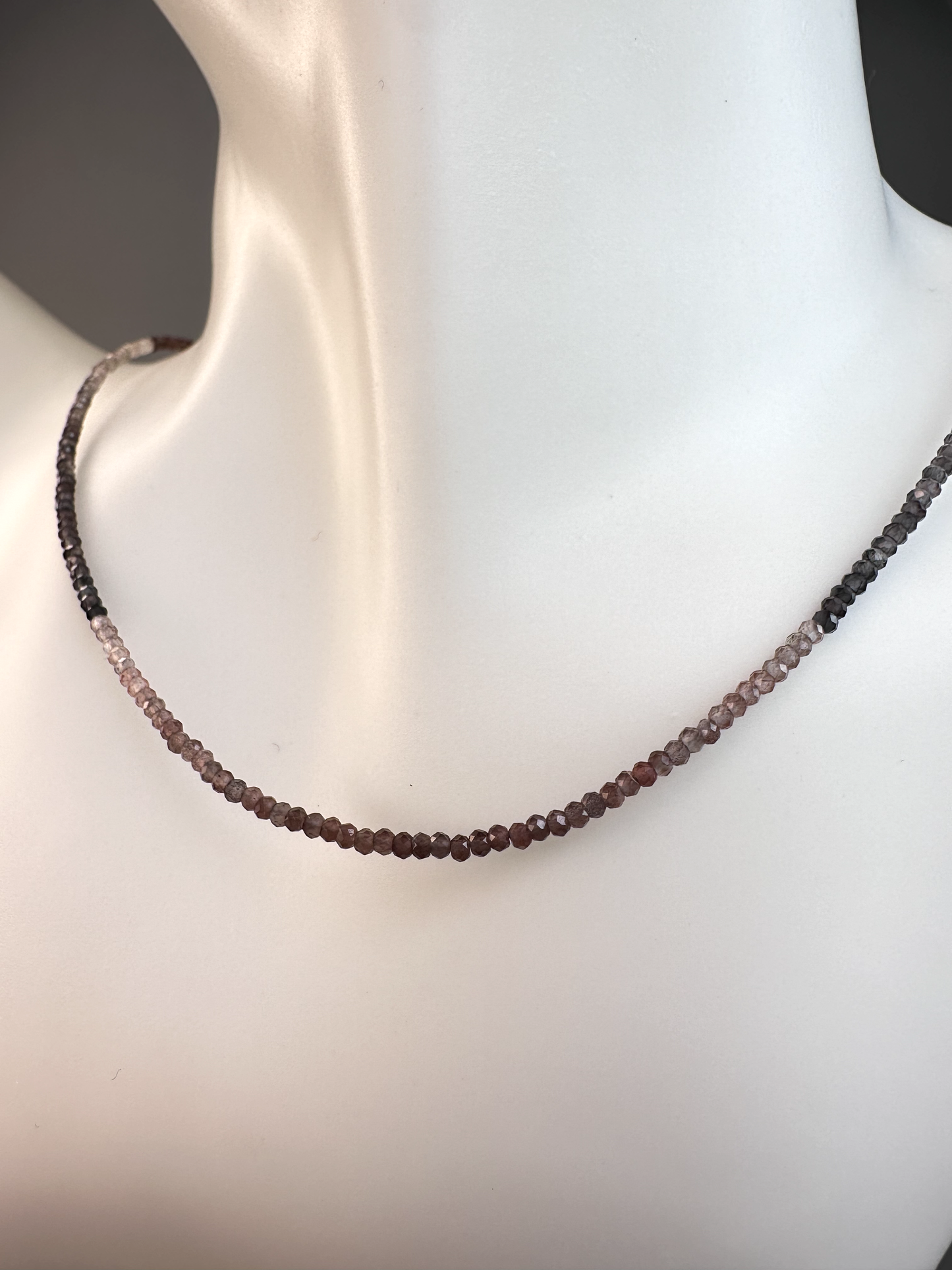 Smoky Quartz Faceted Micro Beaded Choker | Sterling Silver