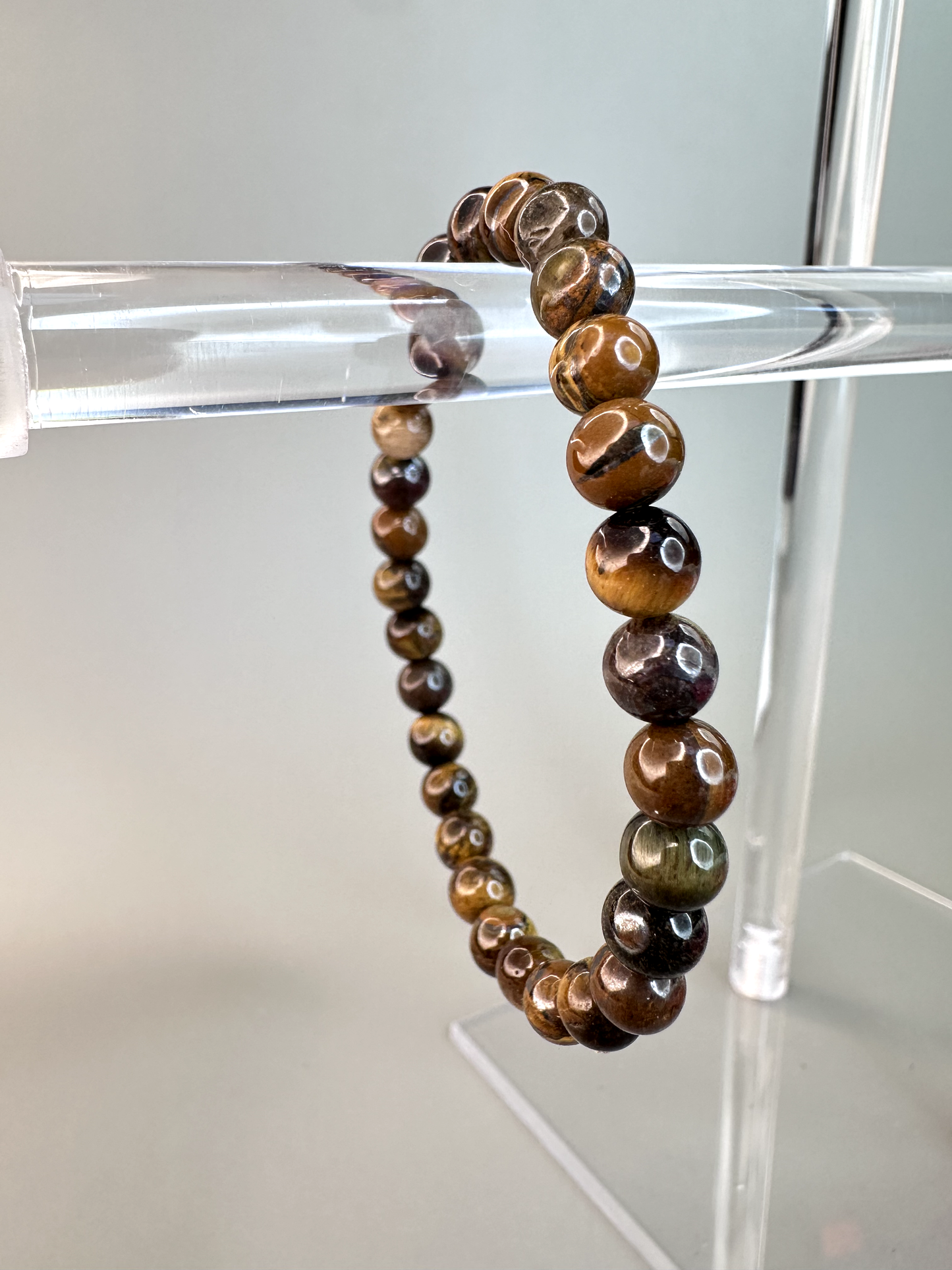 12mm Red, Blue, and Yellow Tiger Eye Bracelet (High Quality)