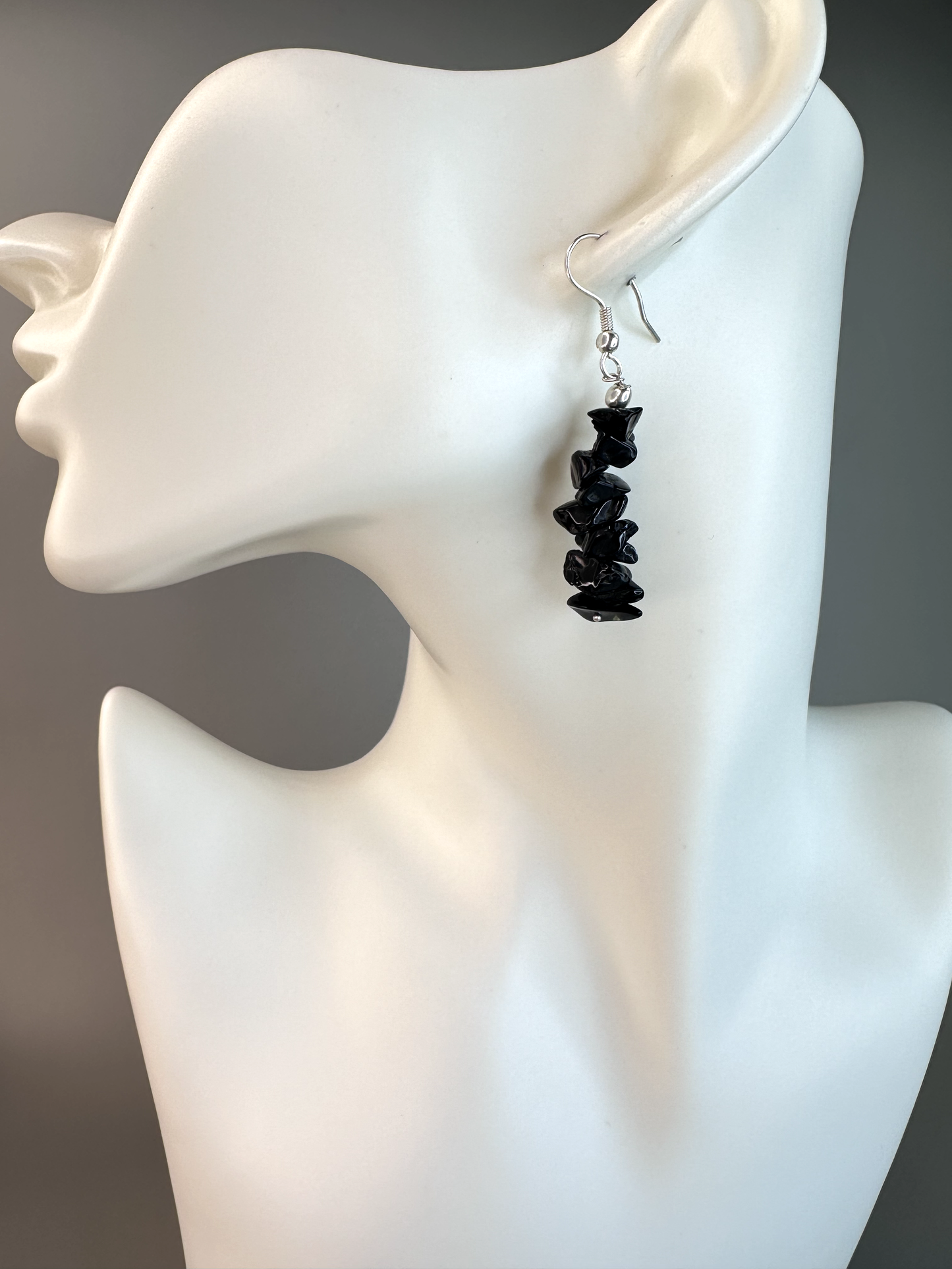Black Tourmaline Chip | Sterling Silver Earrings
