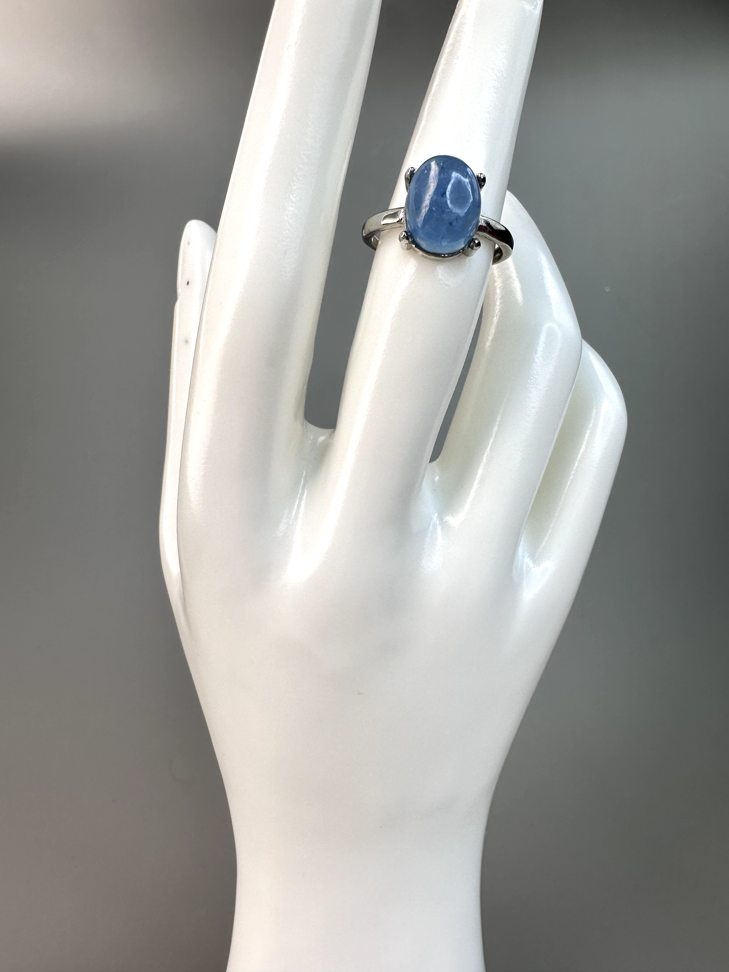 Oval Aquamarine Ring | Adjustable | Silver Plated