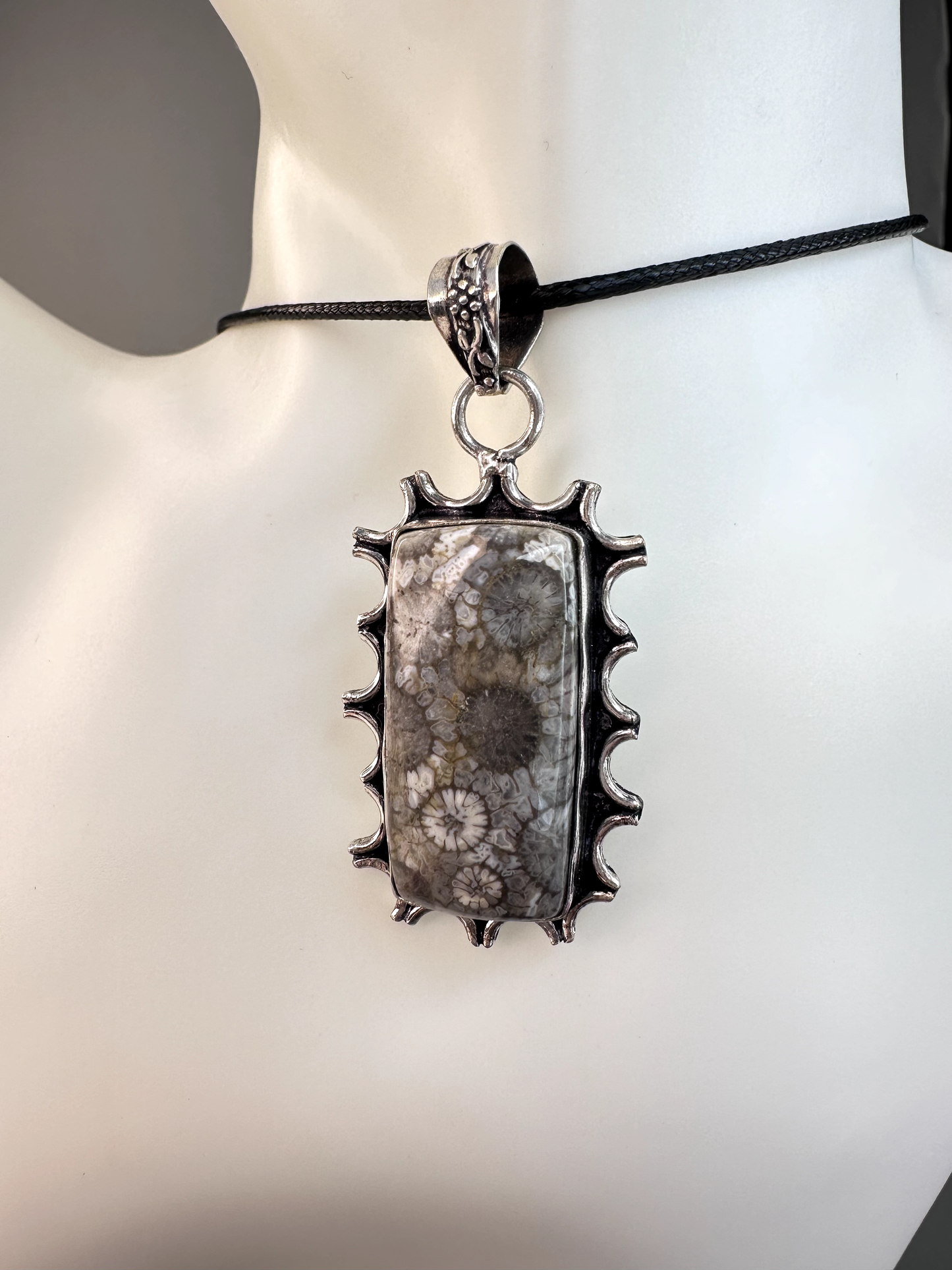 Fossilized Coral Rectangle Pendant | S925