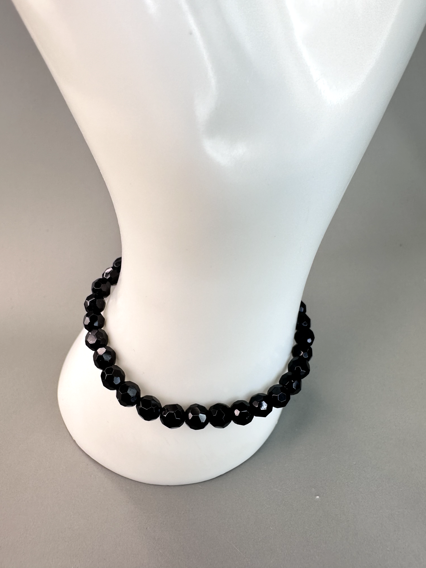 6mm Faceted Black Tourmaline Bracelet | Dainty