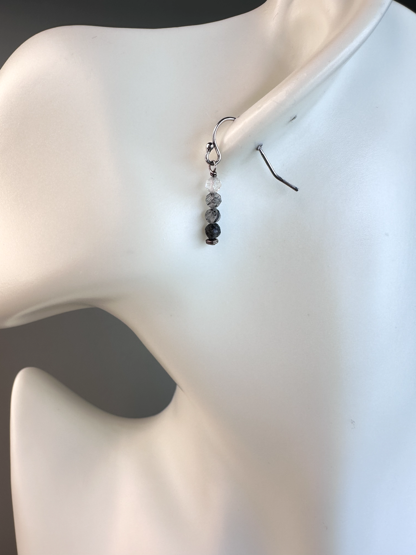 Tourmaline in Quartz Faceted Micro Bead | Sterling Silver Earrings