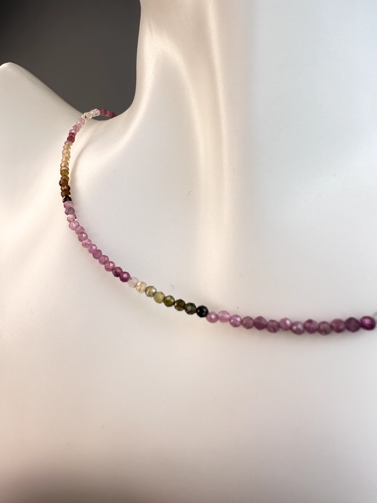 Watermelon Tourmaline Faceted Micro Beaded Choker | Sterling Silver