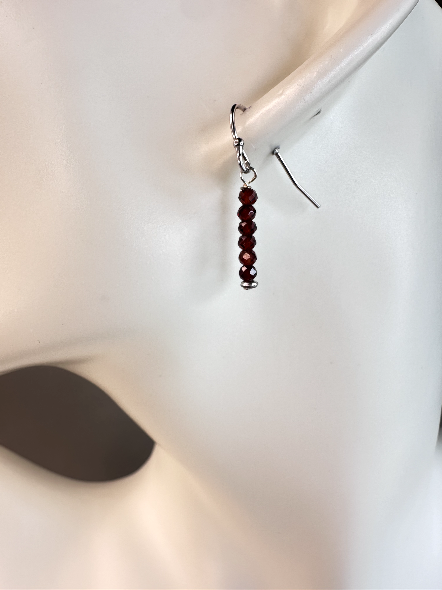 Garnet Faceted Micro Bead | Sterling Silver Earrings
