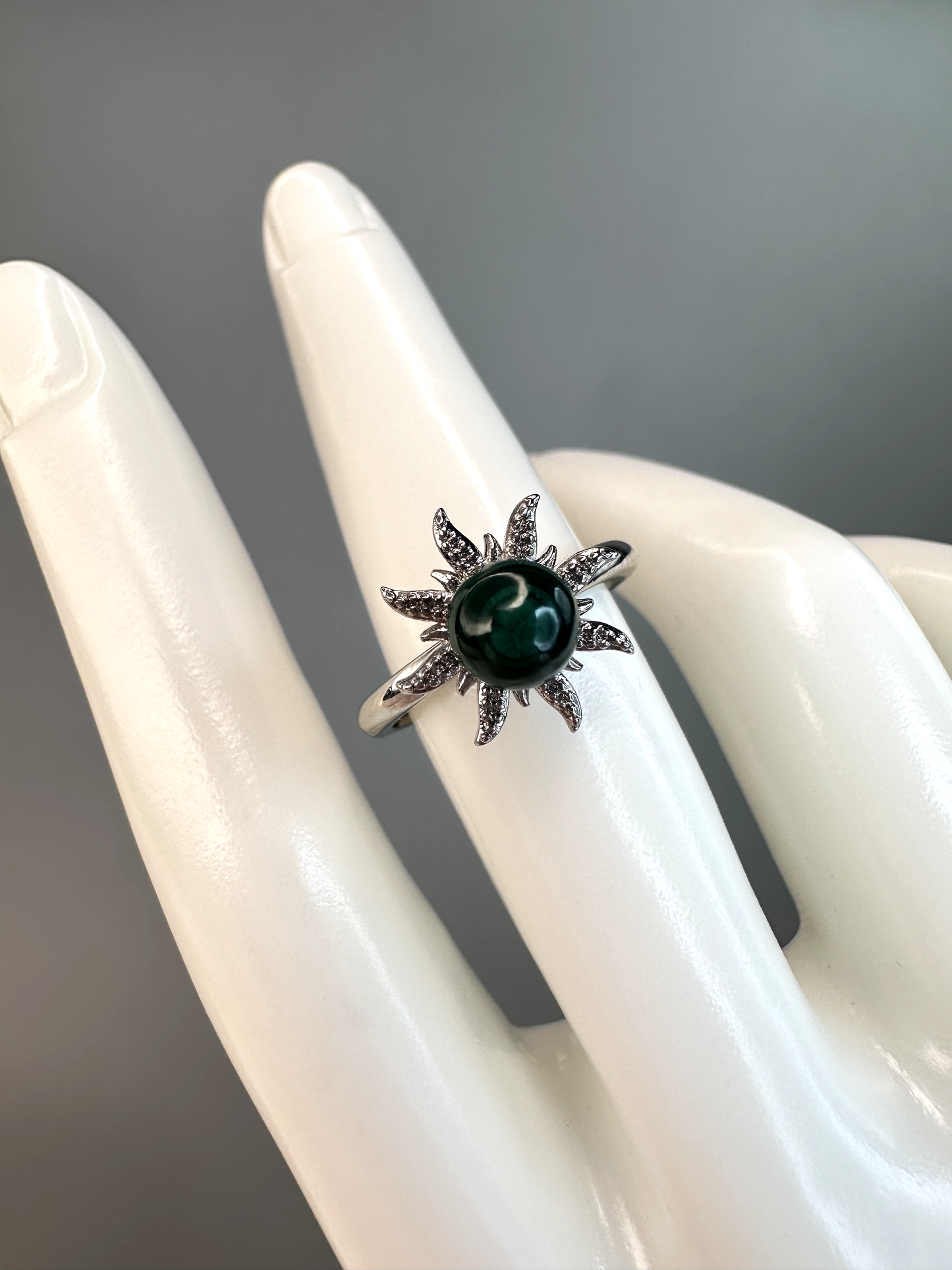 Malachite Sun Fidget/ Spinning Ring | Adjustable | Silver Plated