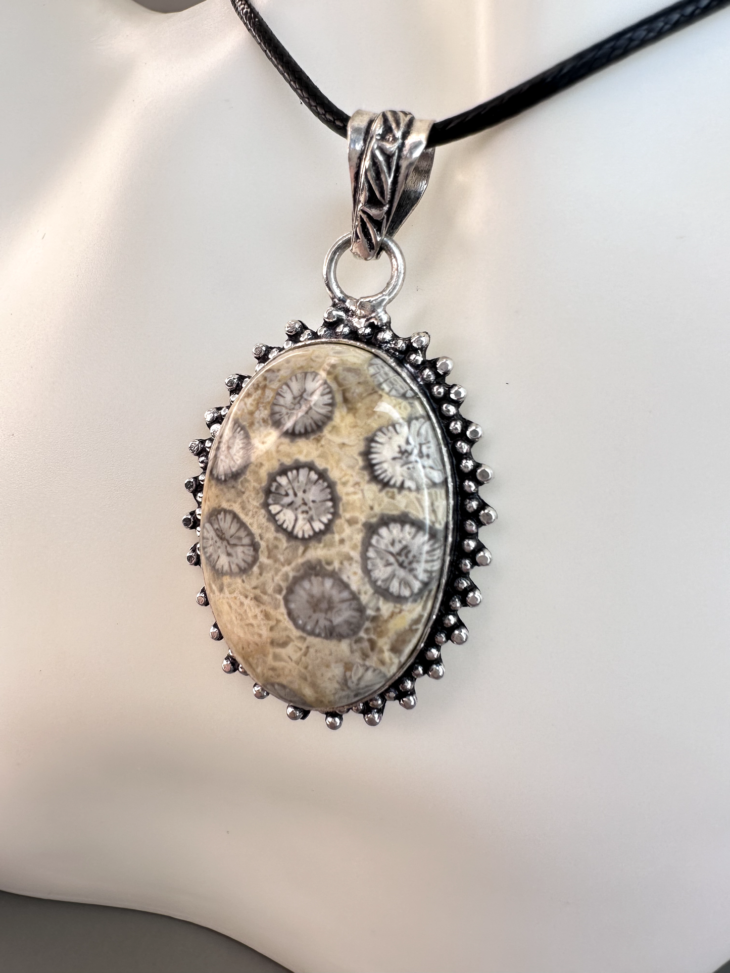 Fossilized Coral Oval Pendant | S925