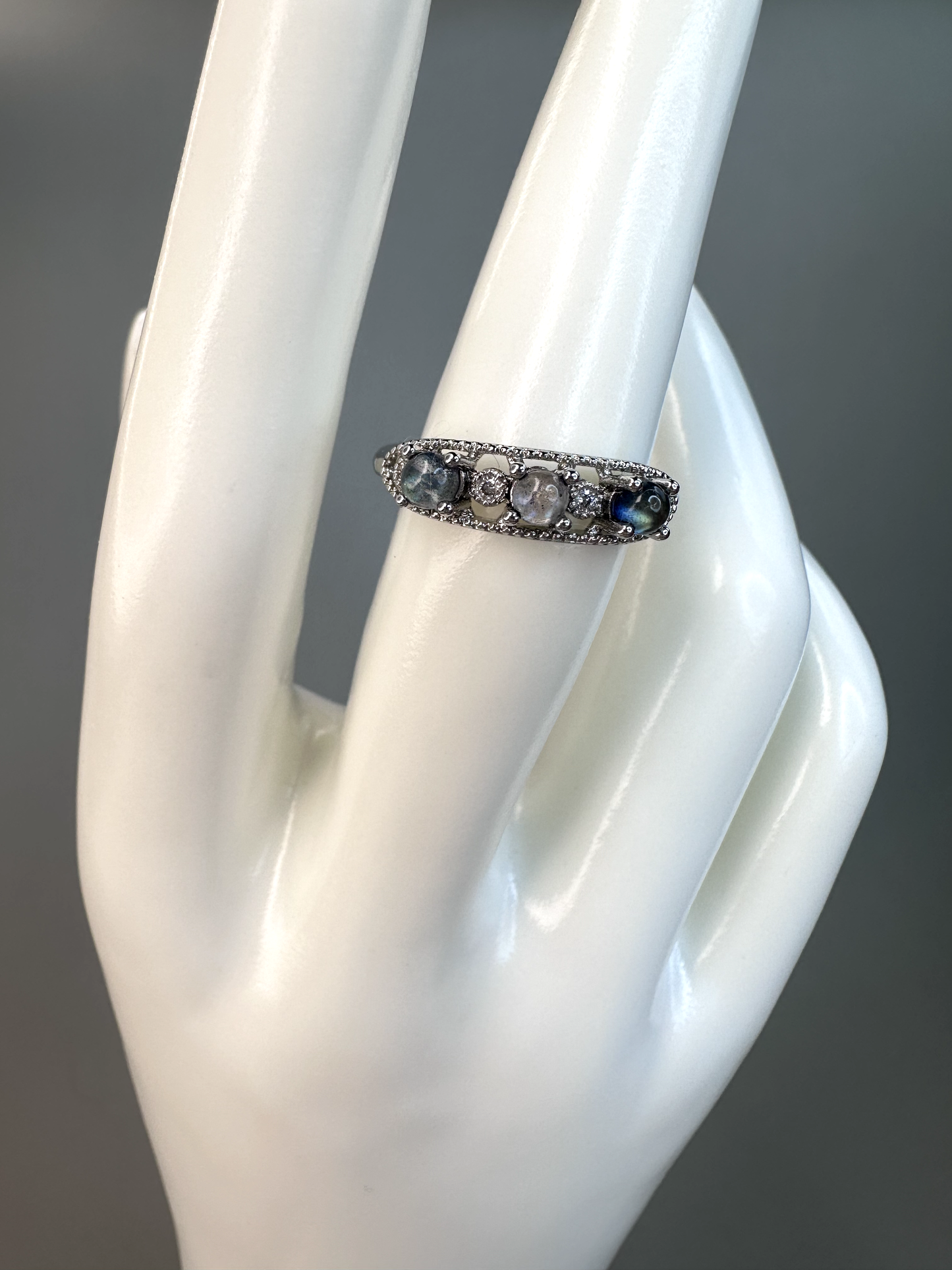 Labradorite Band Ring | Adjustable | Silver Plated