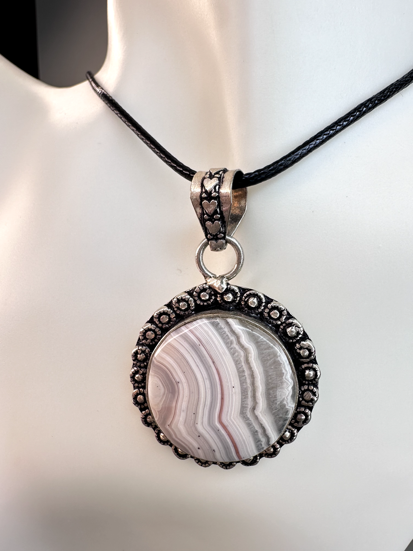 Crazy Lace Agate Circle Pendant | S925
