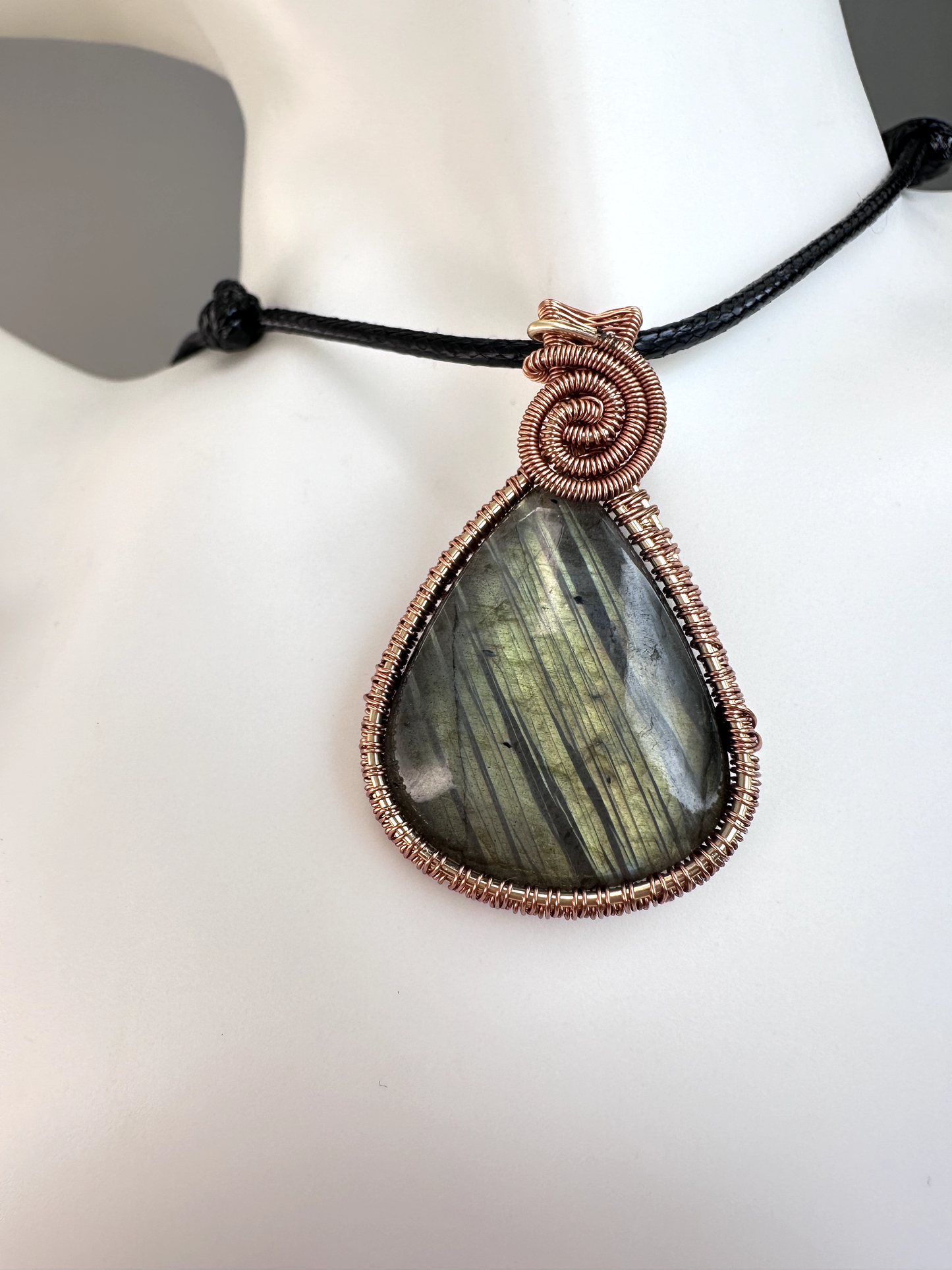 Wire Wrapped Copper Labradorite Pendant 4 | Flashy