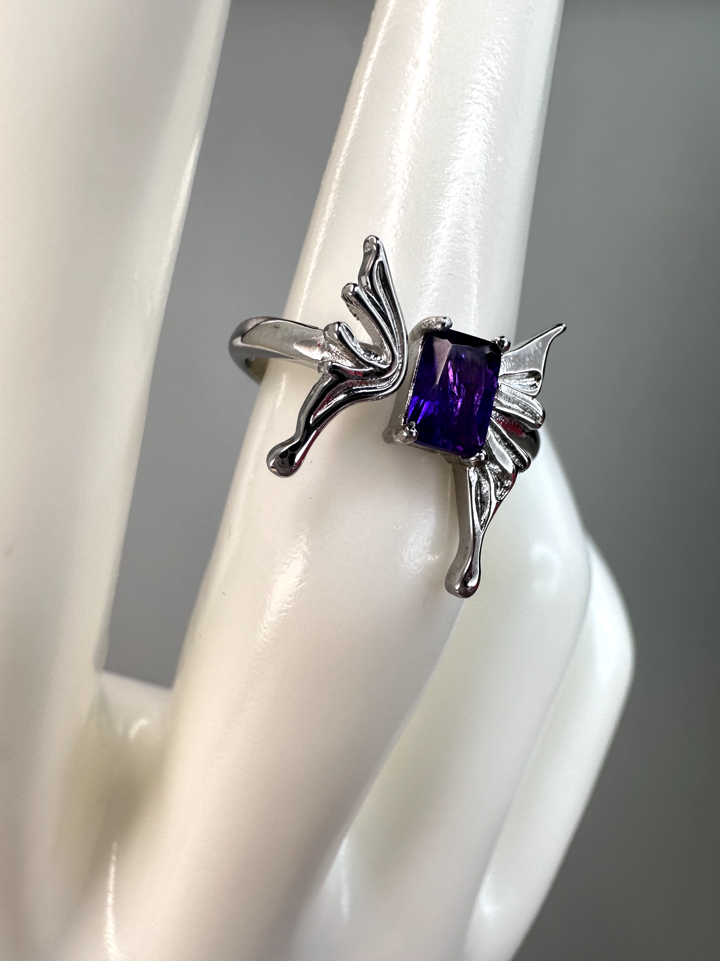 Amethyst Fairy Ring | Adjustable | Silver Plated