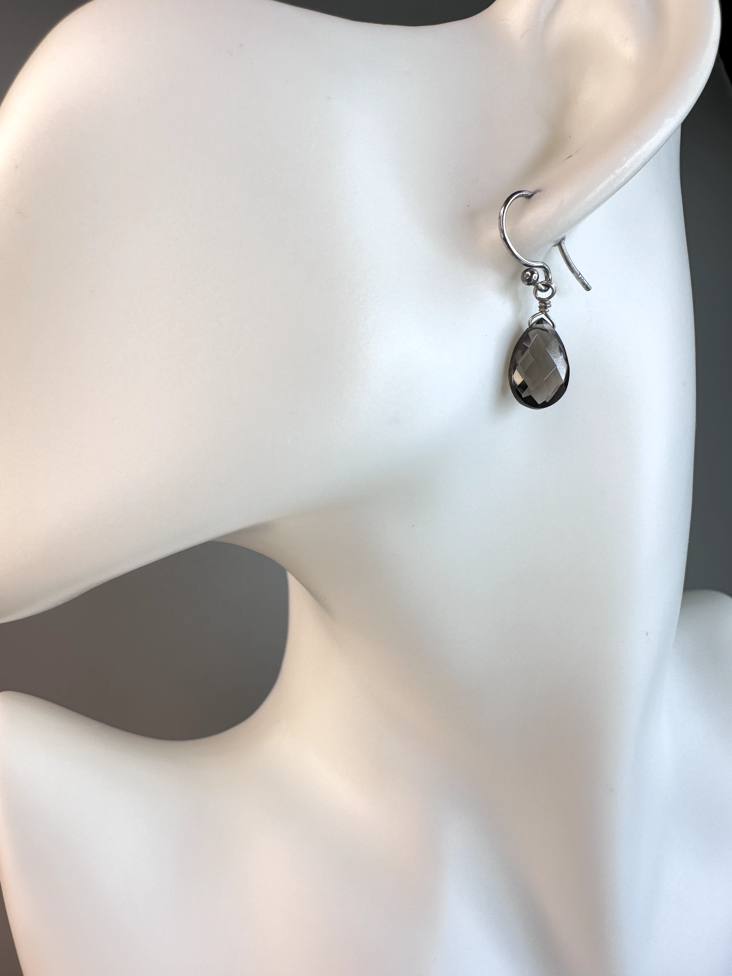 Smoky Faceted Quartz Teardrop | Sterling Silver Earrings