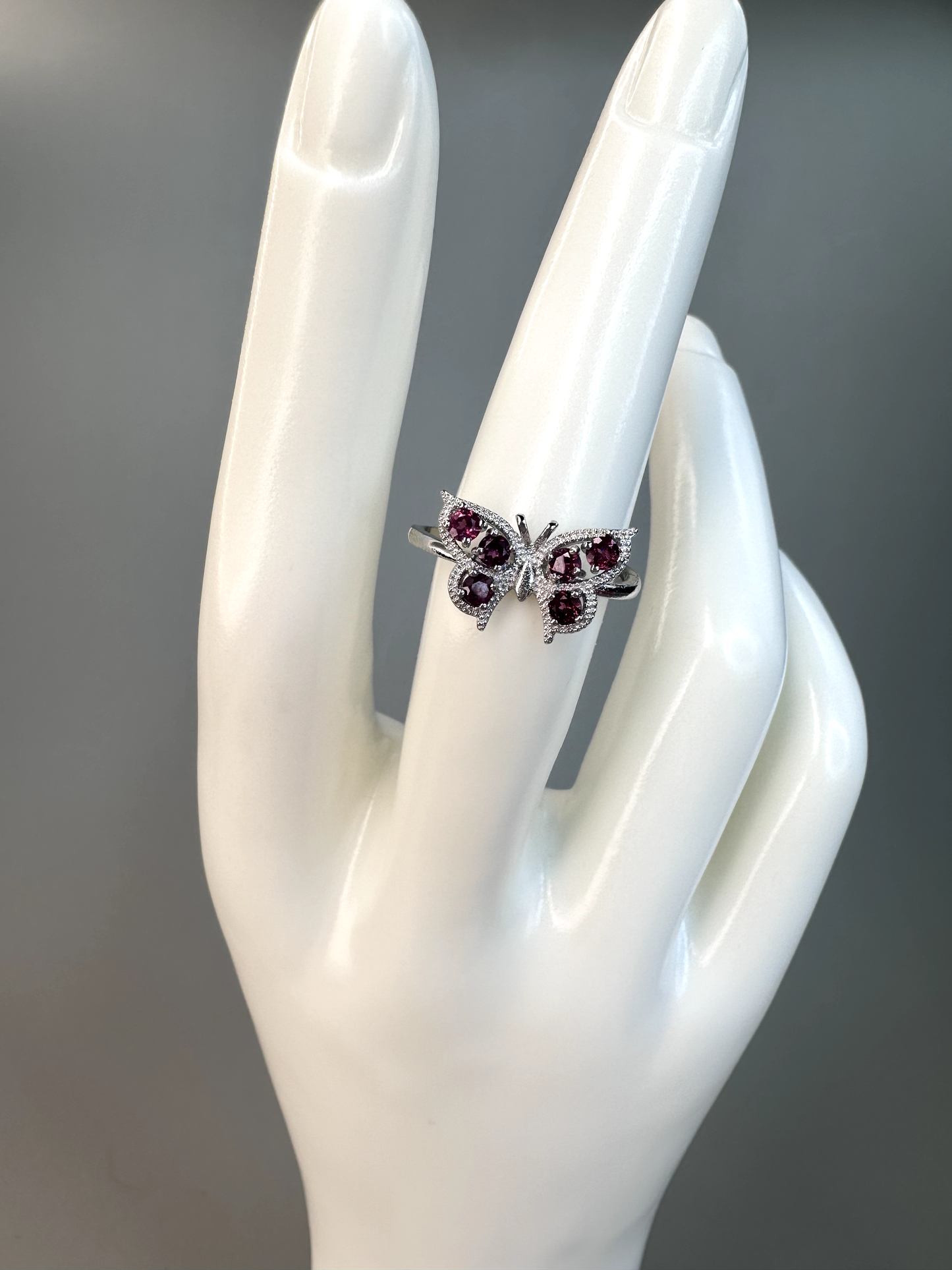 Garnet Butterfly Ring | Adjustable |S925