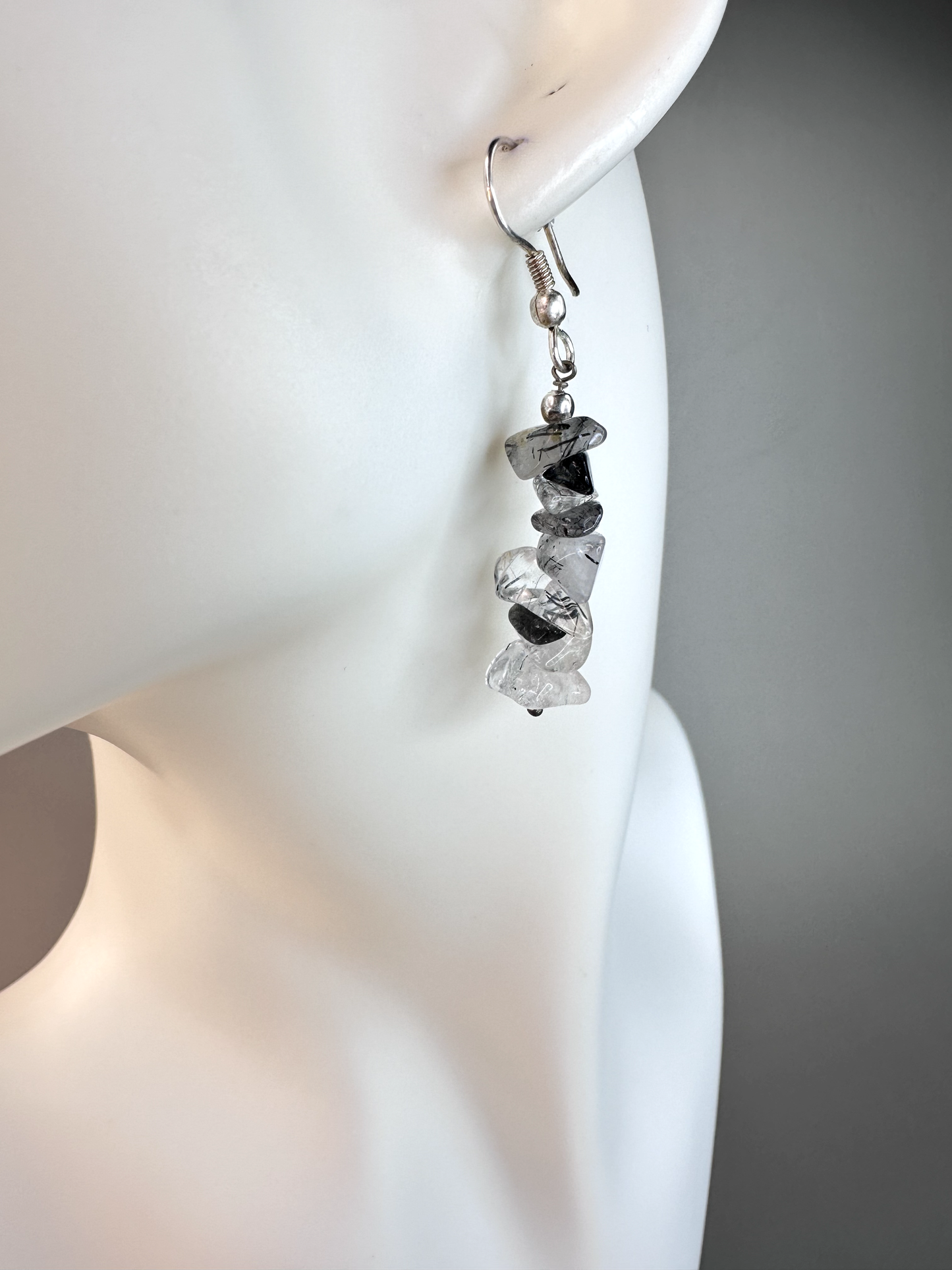Tourmaline in Quartz Chip | Sterling Silver Earrings