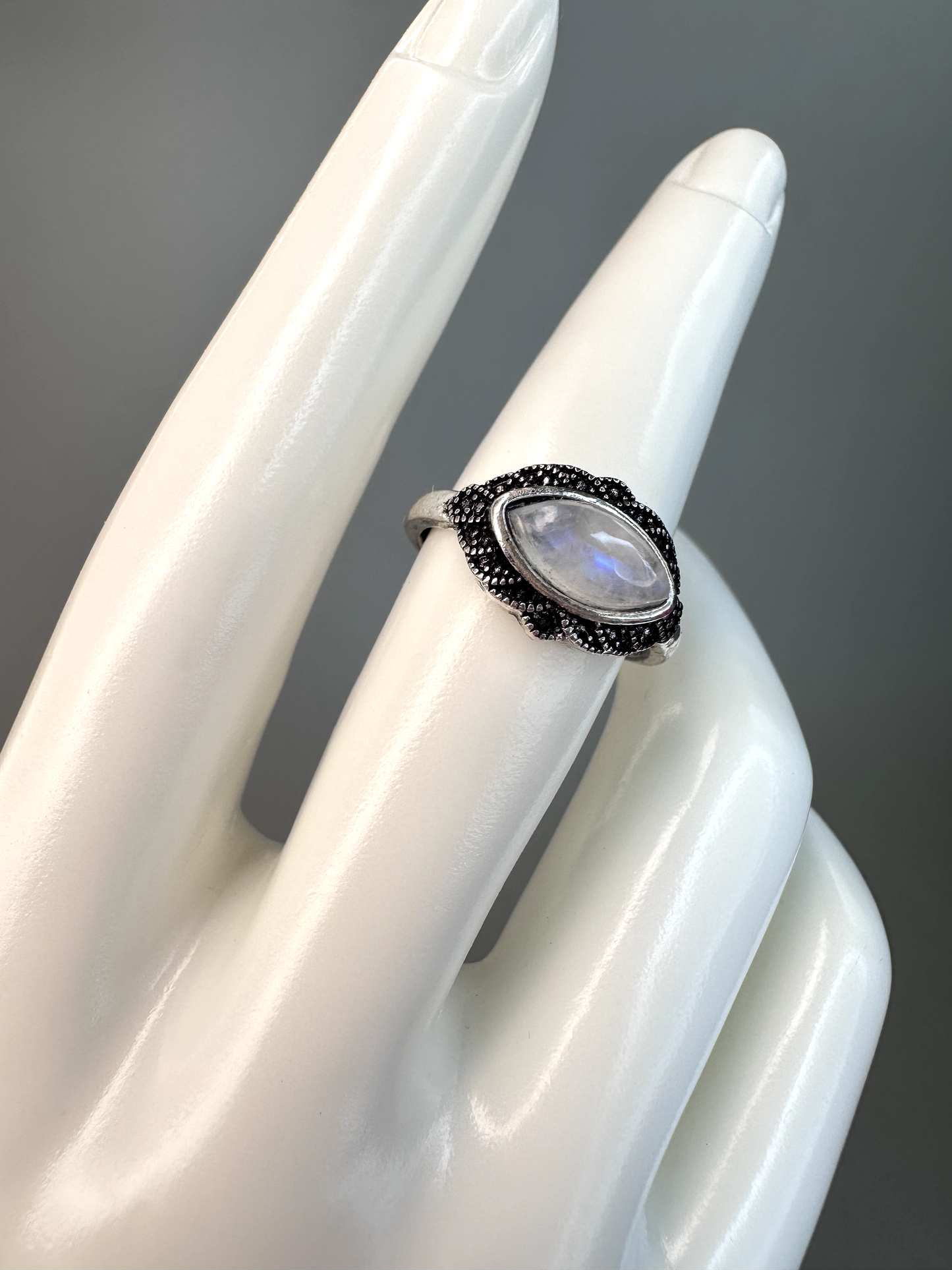 Moonstone "Eye" Ring | Adjustable | Silver Plated | Flashy