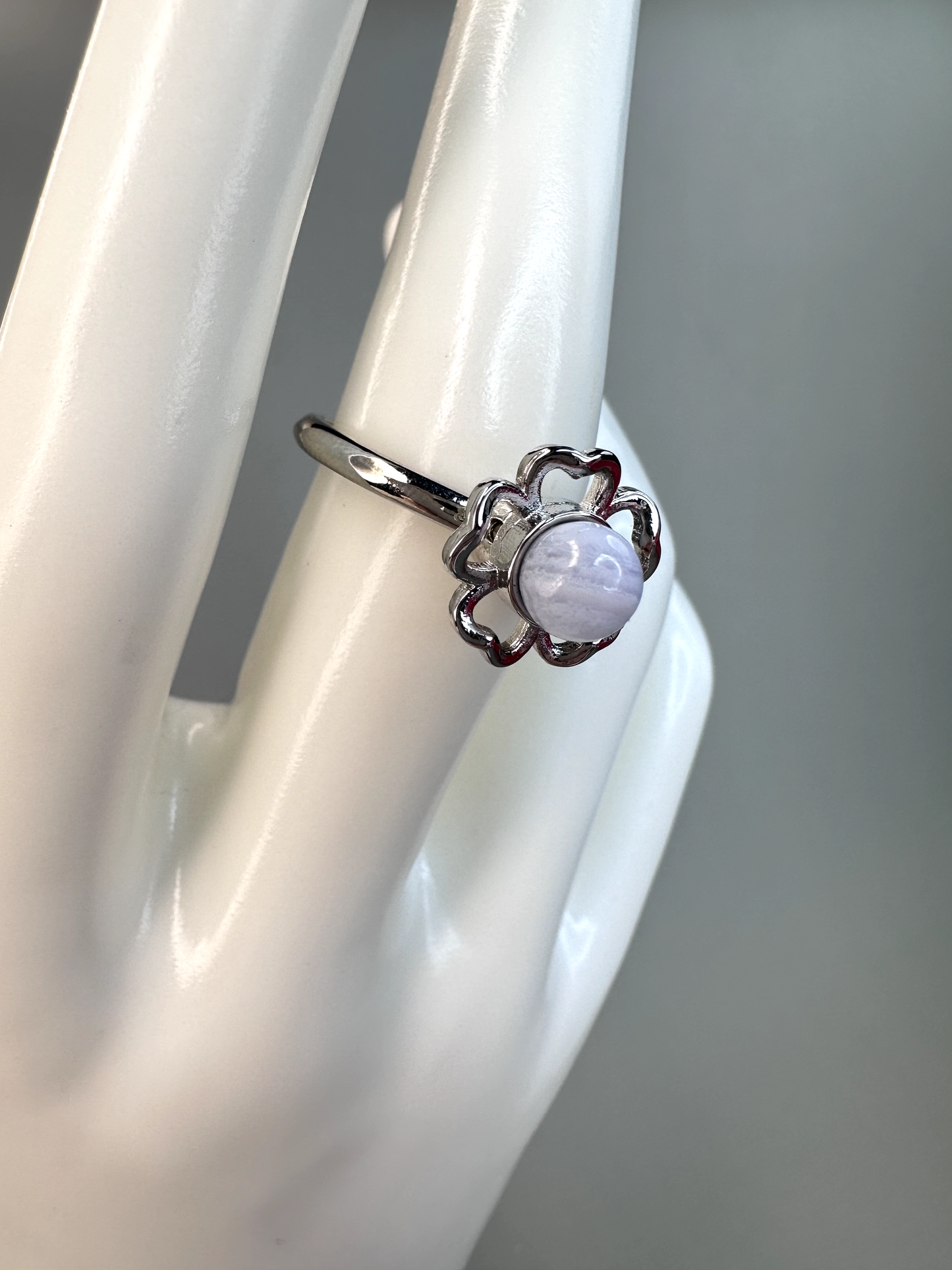 Blue Lace Agate Flower Fidget / Spinning RIng | Adjustable | Silver Plated
