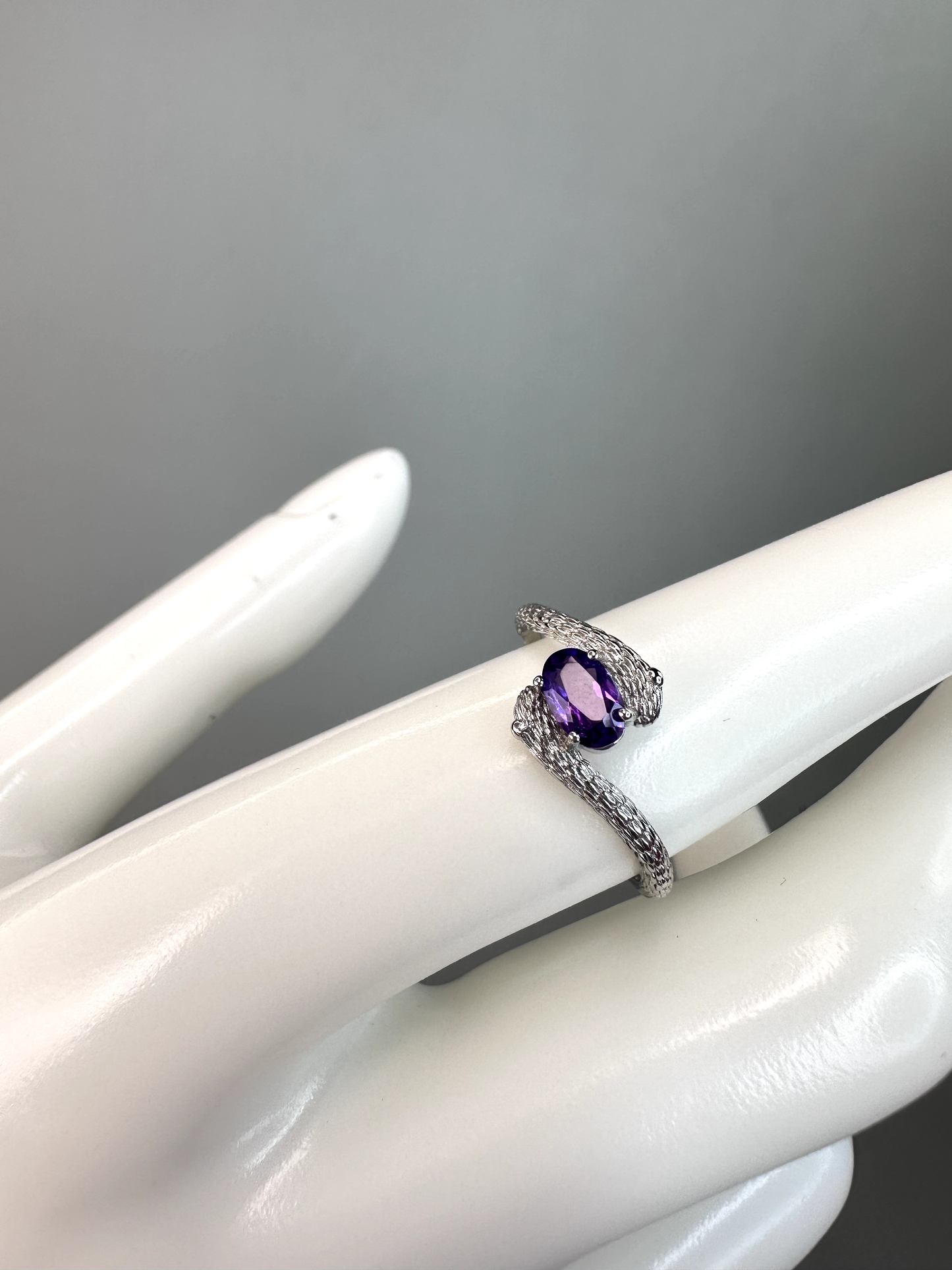 Amethyst Snake Ring | Adjustable | Silver Plated