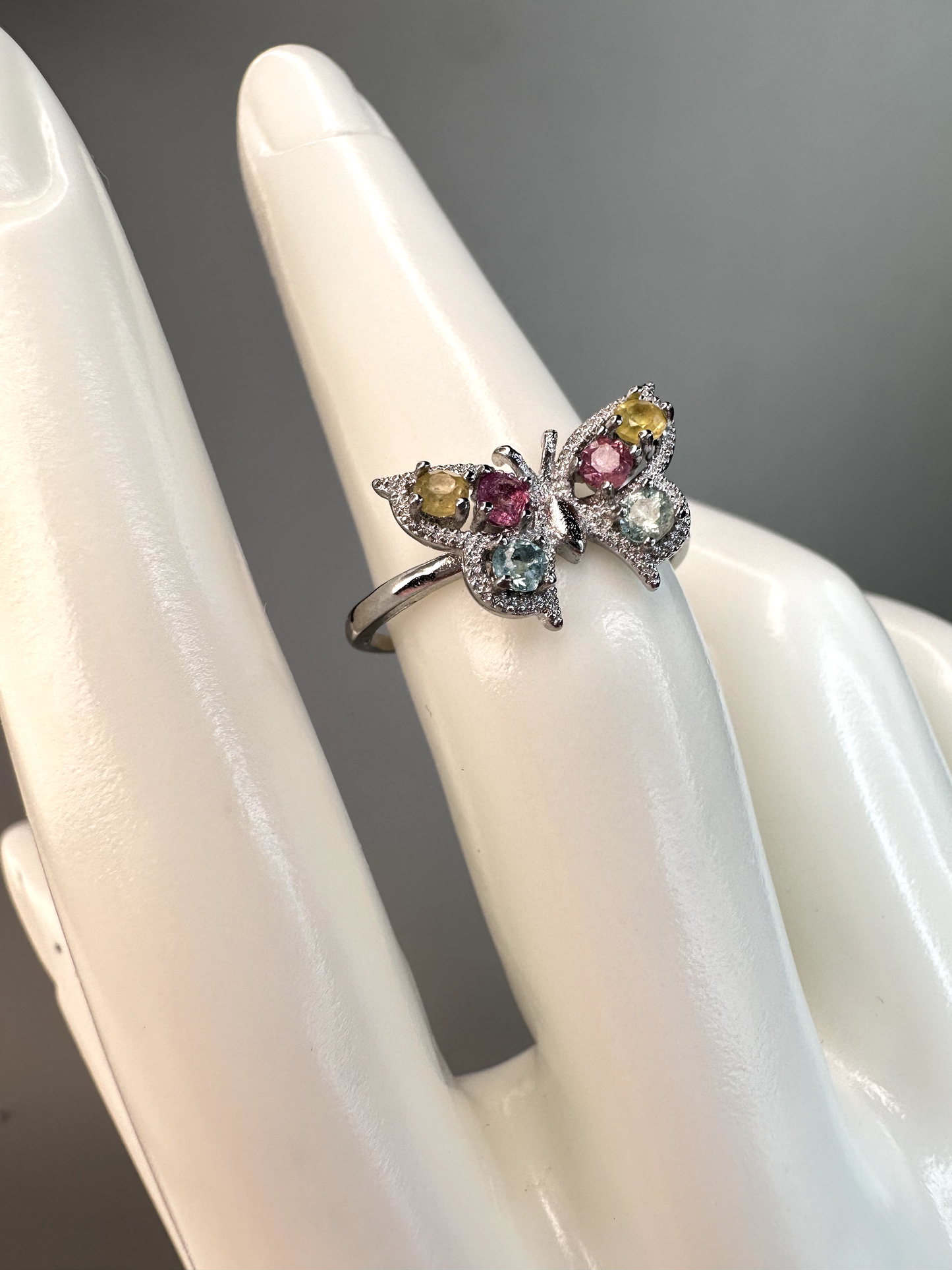 Watermelon Tourmaline Butterfly Ring | Adjustable | S925