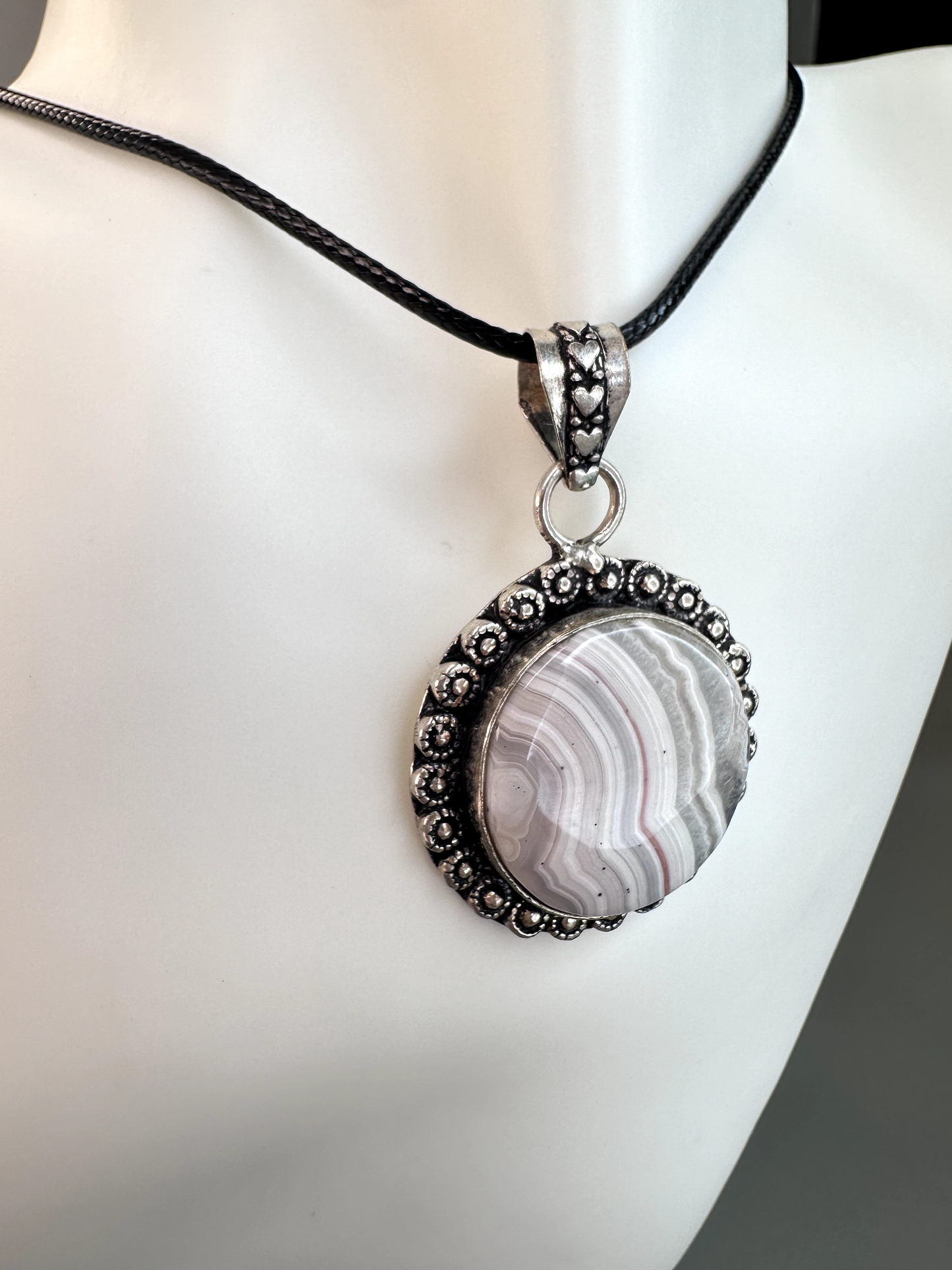 Crazy Lace Agate Circle Pendant | S925