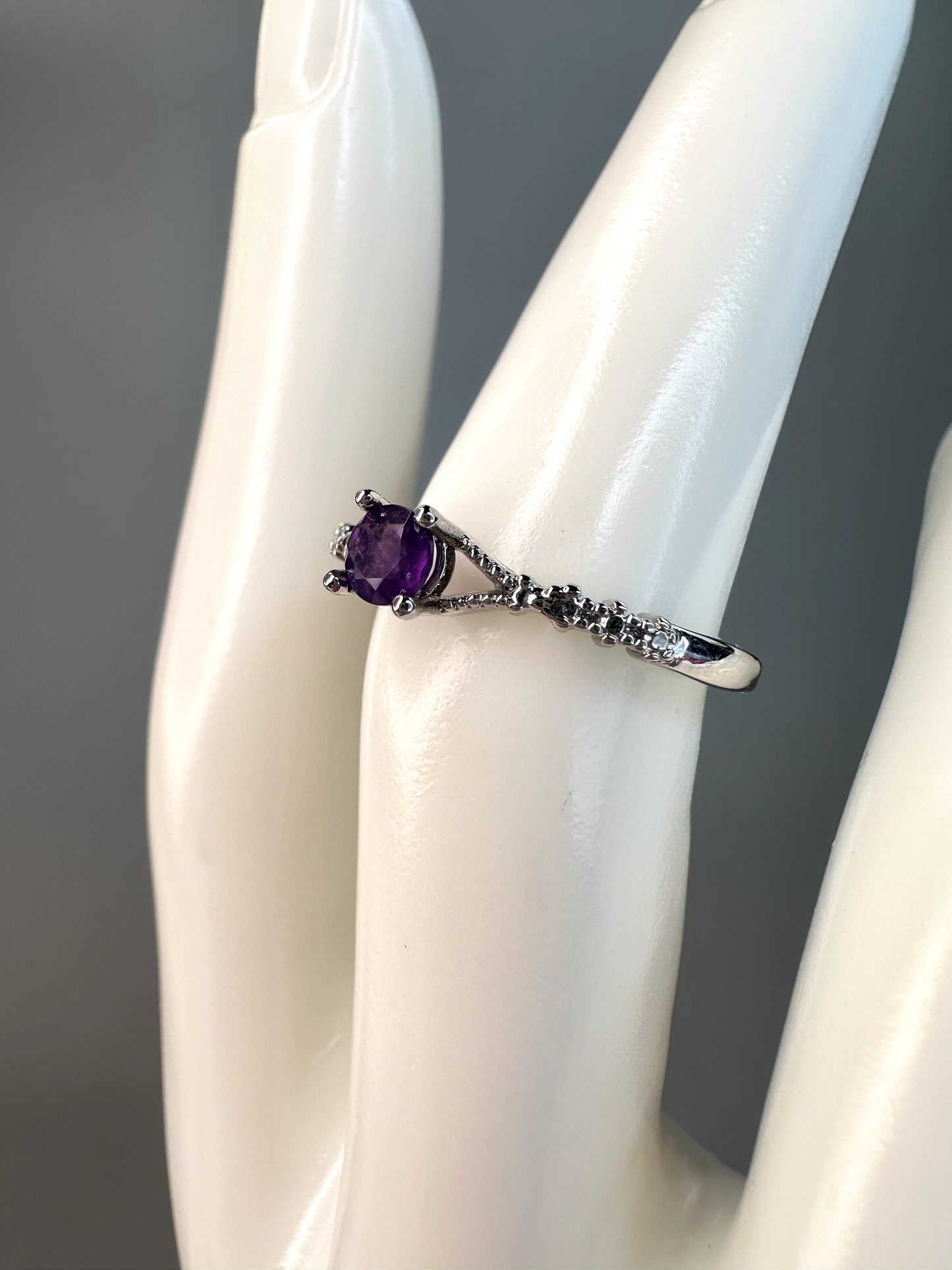 Dainty Amethyst Ring | Adjustable | Silver Plated