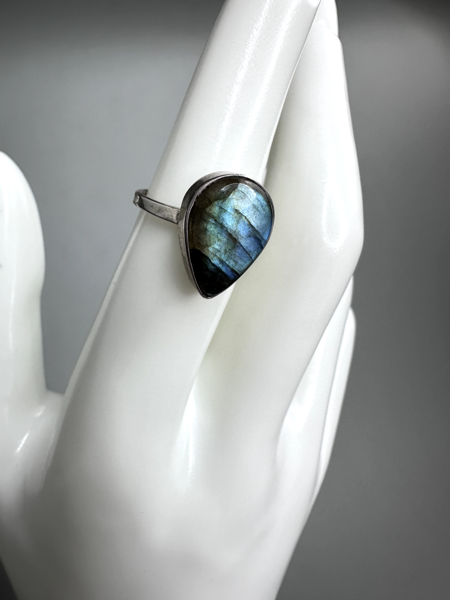 Labradorite Teardrop Ring | S925 Size 6 | Flashy