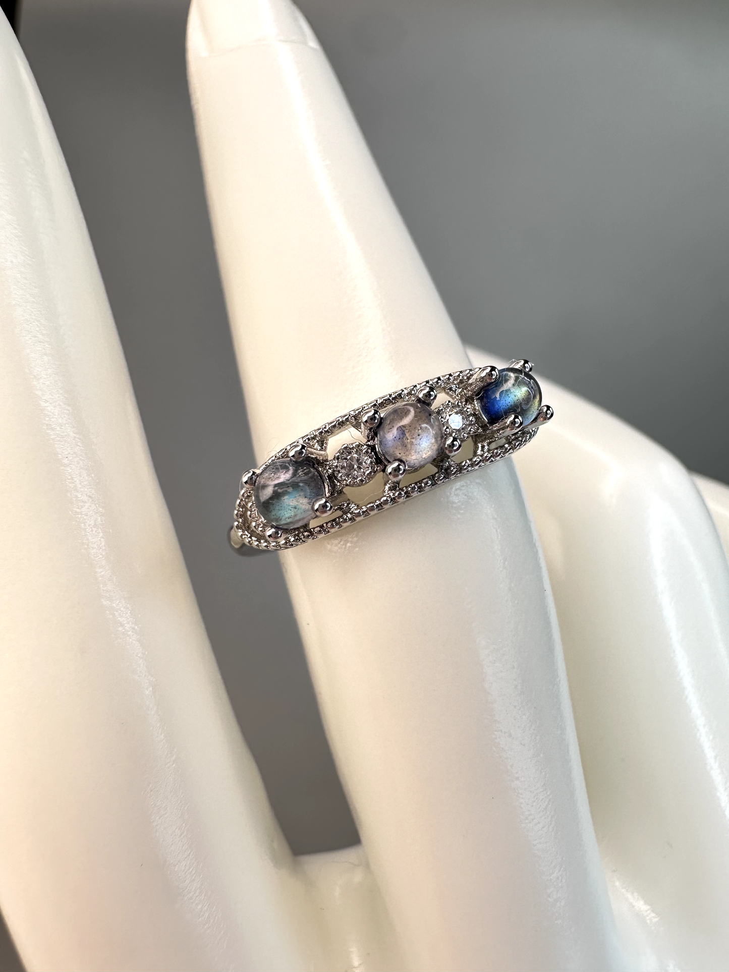 Labradorite Band Ring | Adjustable | Silver Plated