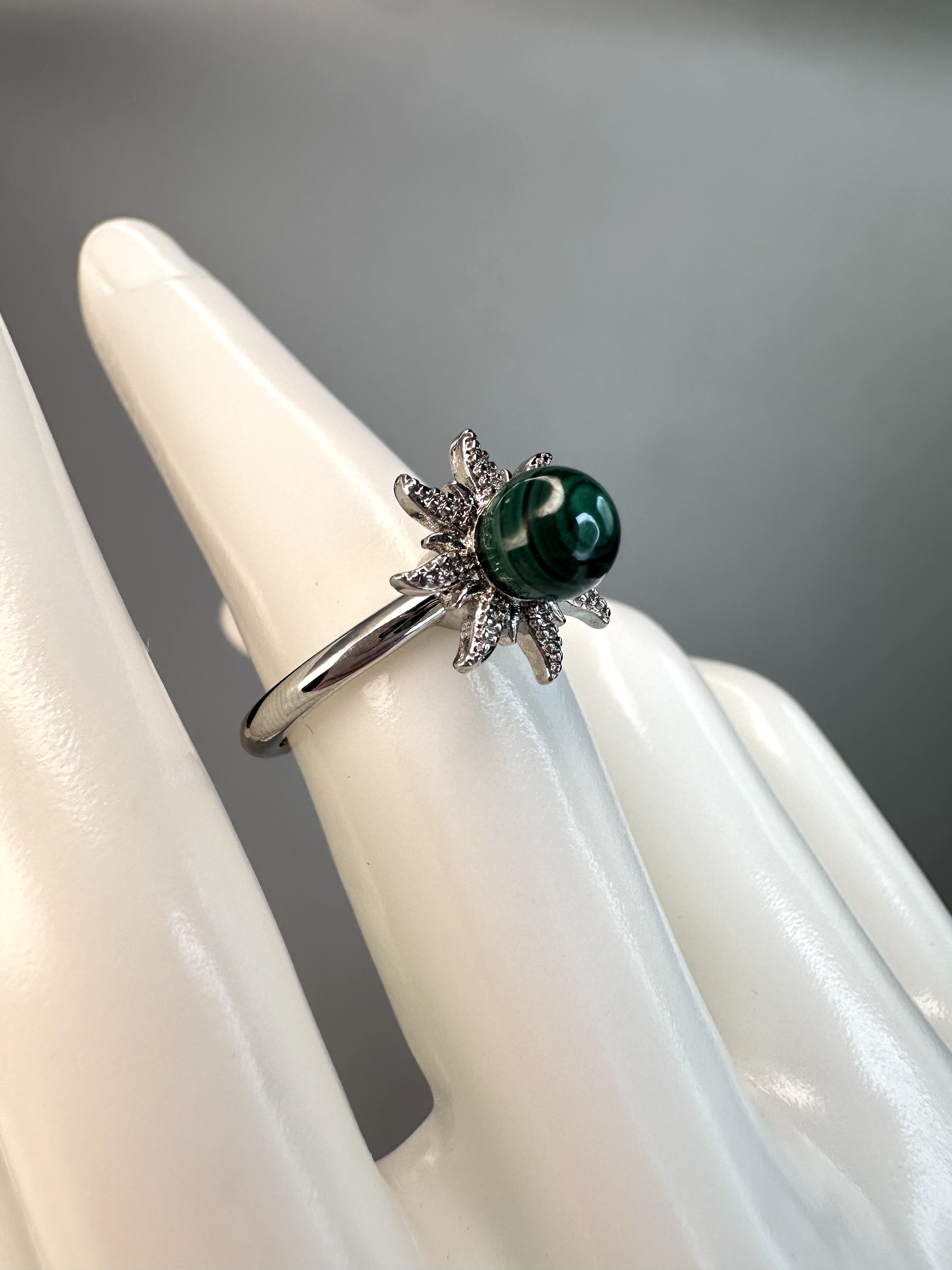 Malachite Sun Fidget/ Spinning Ring | Adjustable | Silver Plated