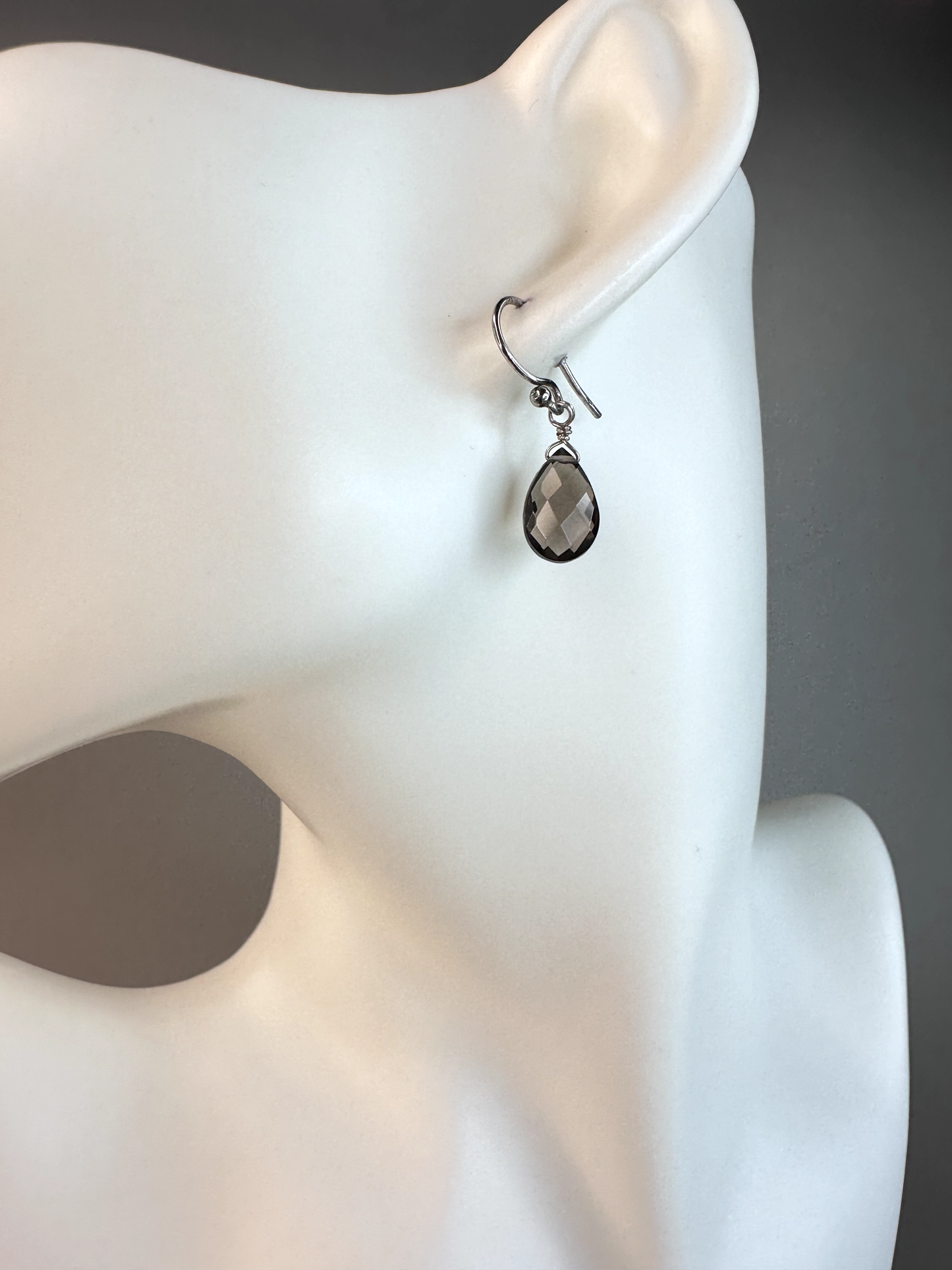 Smoky Faceted Quartz Teardrop | Sterling Silver Earrings
