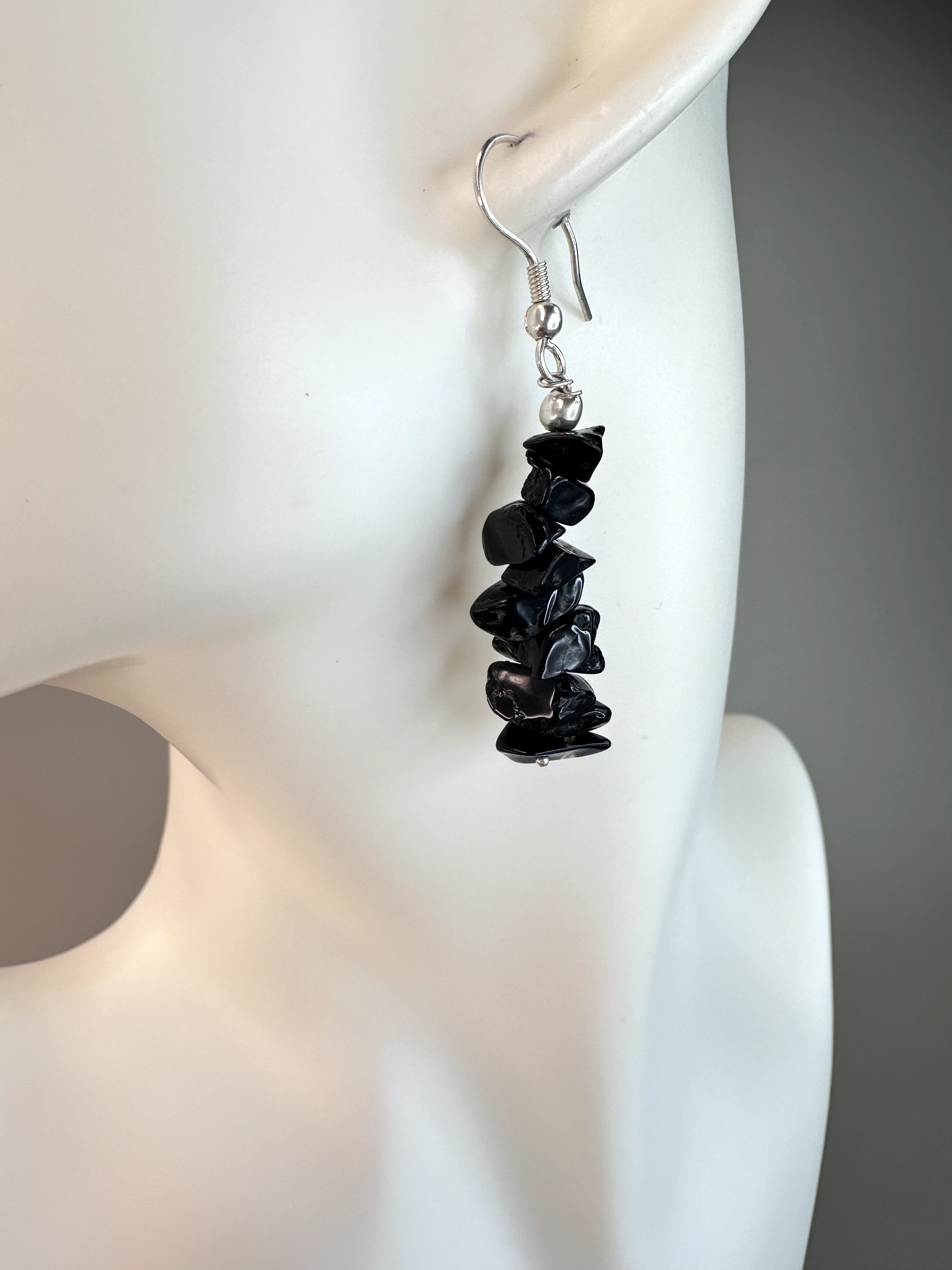 Black Tourmaline Chip | Sterling Silver Earrings