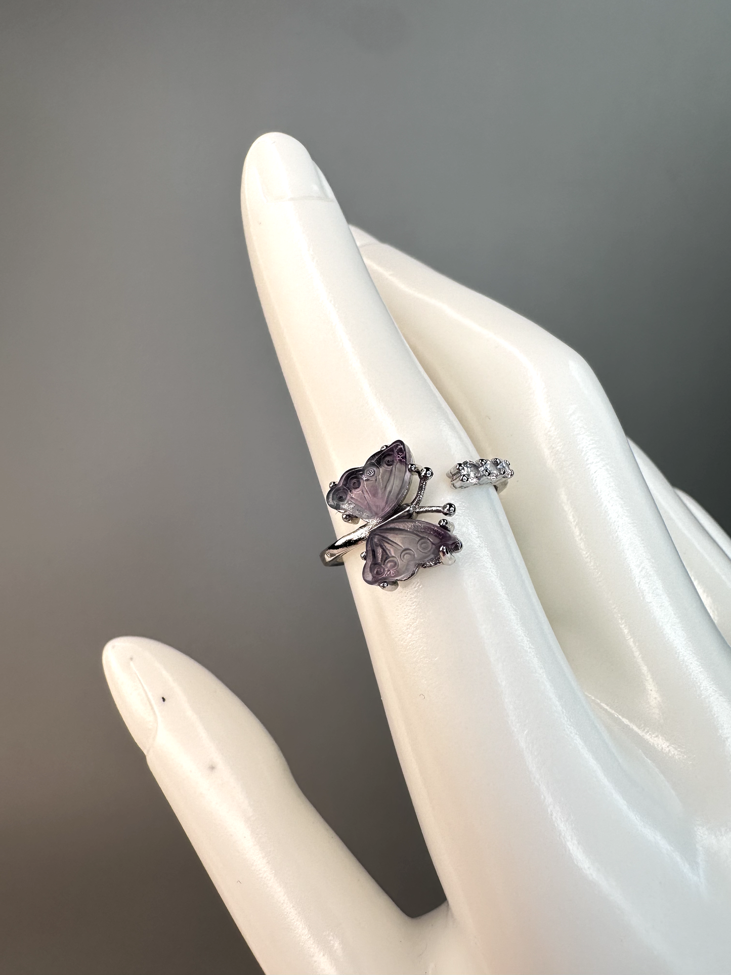 Fluorite Butterfly Ring | Adjustable | Silver Plated