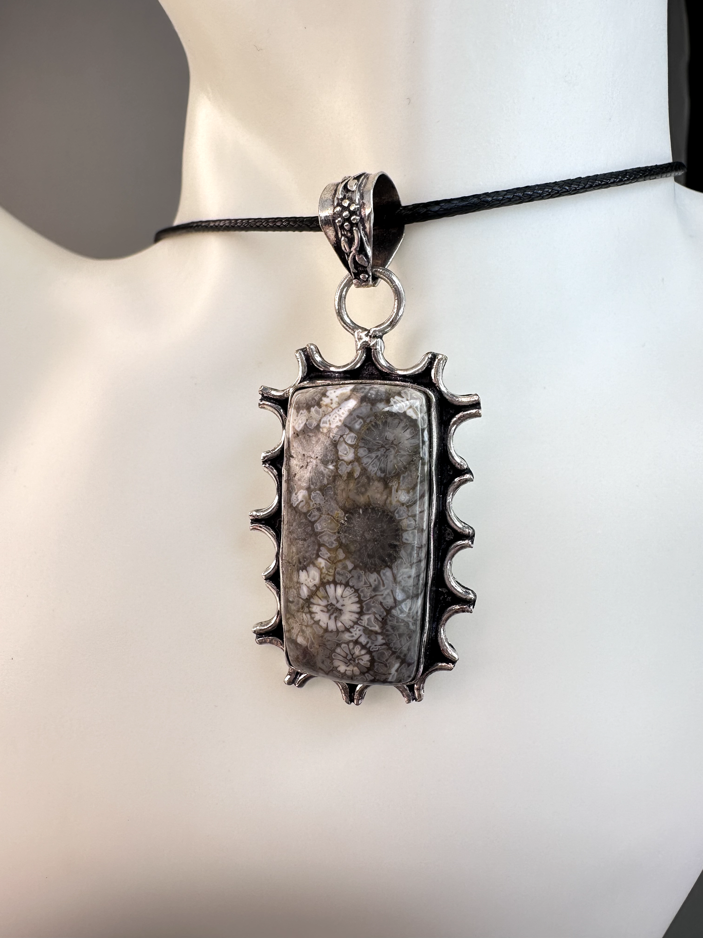 Fossilized Coral Rectangle Pendant | S925