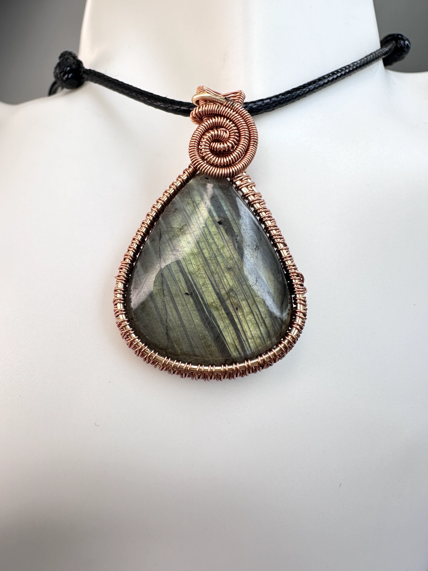 Wire Wrapped Copper Labradorite Pendant 4 | Flashy