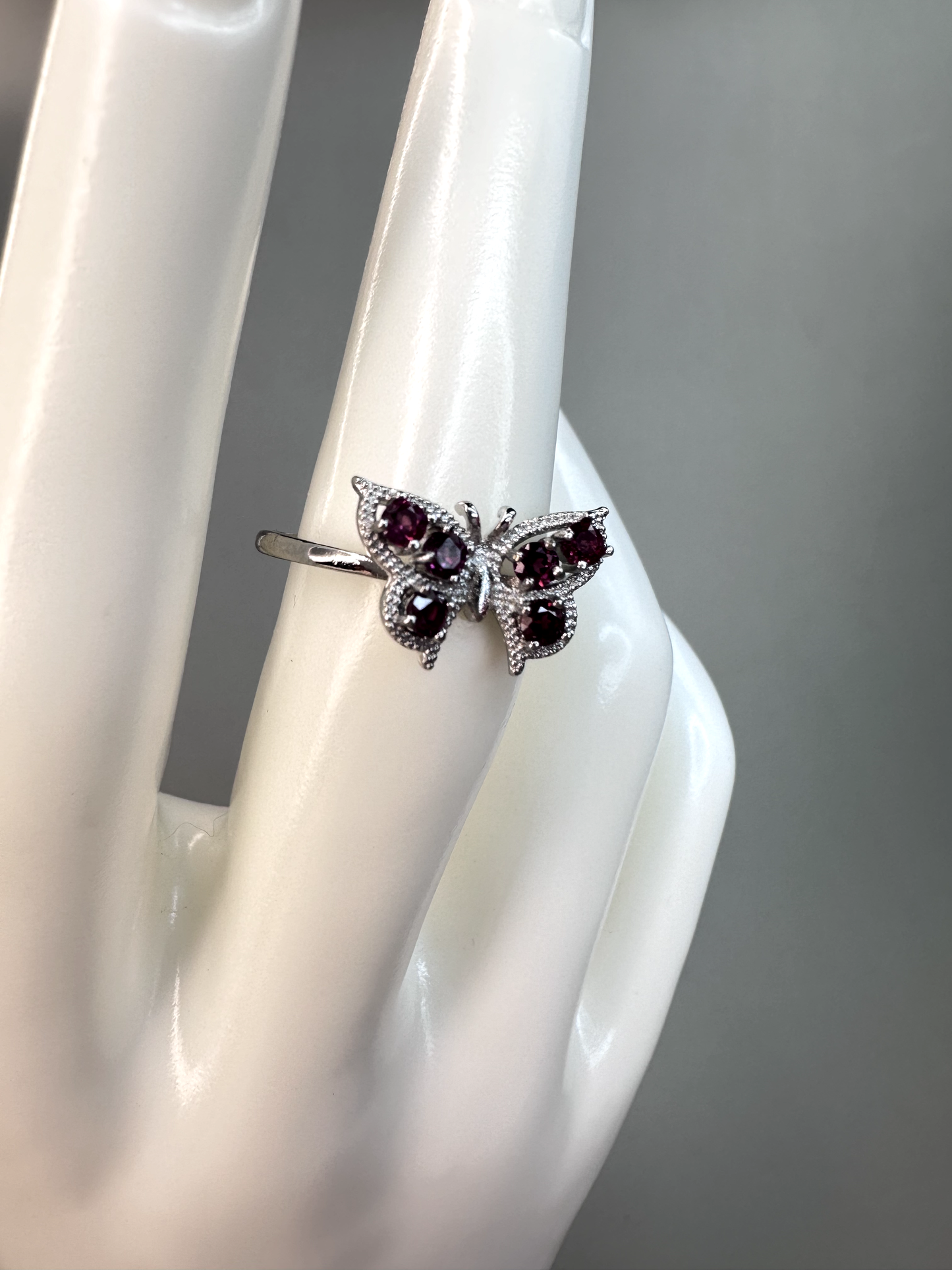 Garnet Butterfly Ring | Adjustable |S925