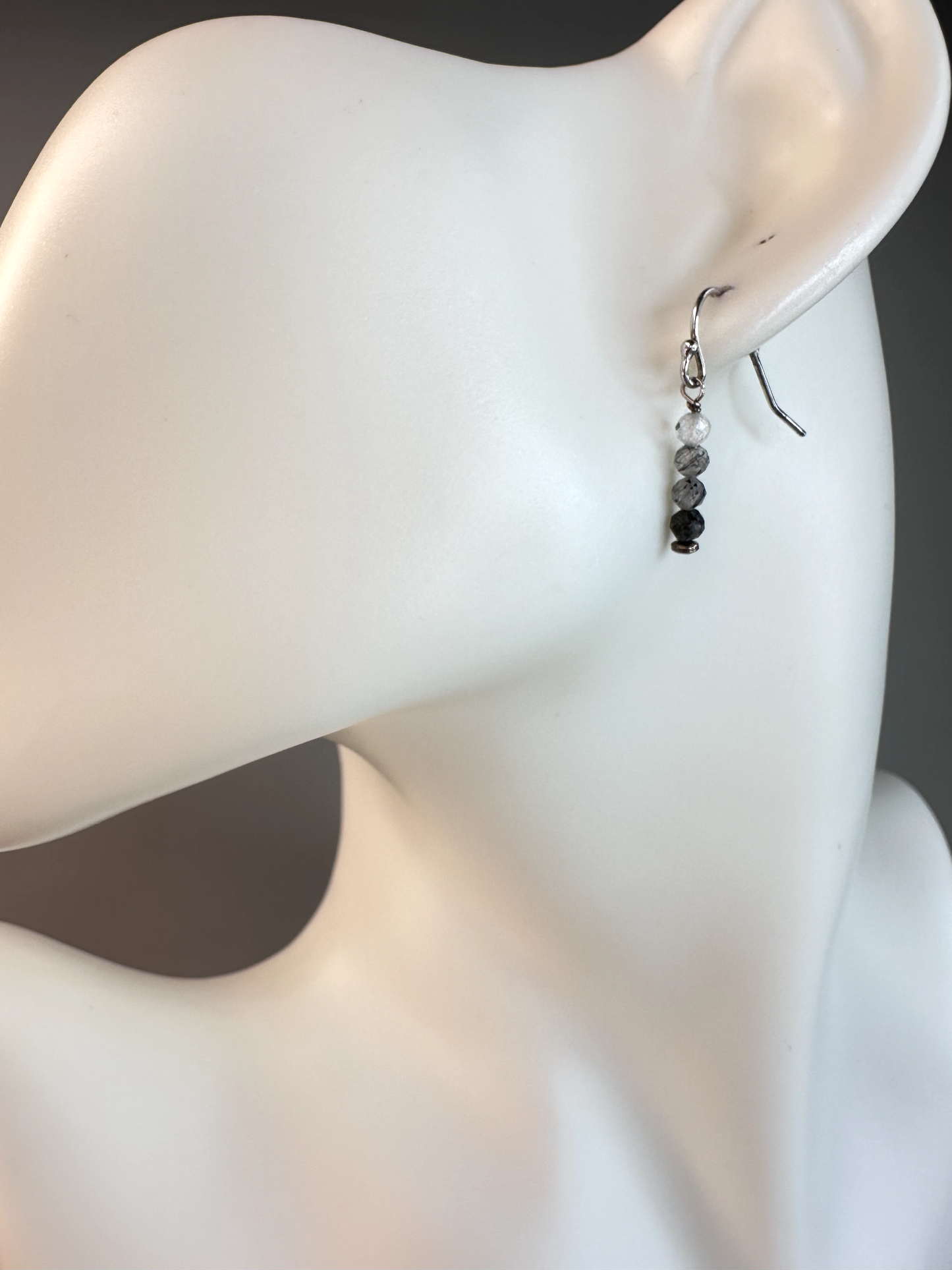 Tourmaline in Quartz Faceted Micro Bead | Sterling Silver Earrings