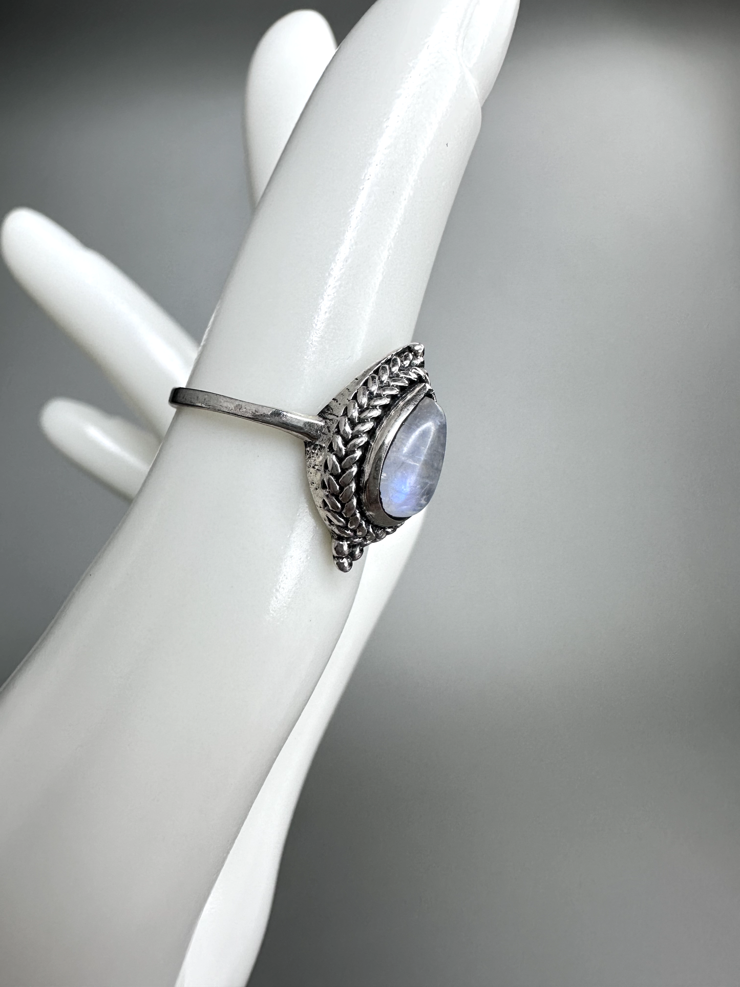 Moonstone Teardrop Ring 2 | S925 Size 4.5 | Flashy