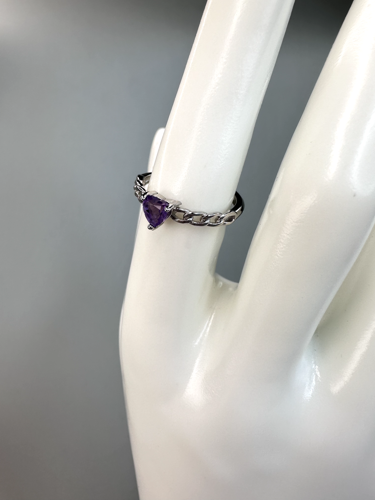 Dainty Amethyst Heart Ring | Adjustable | Silver Plated