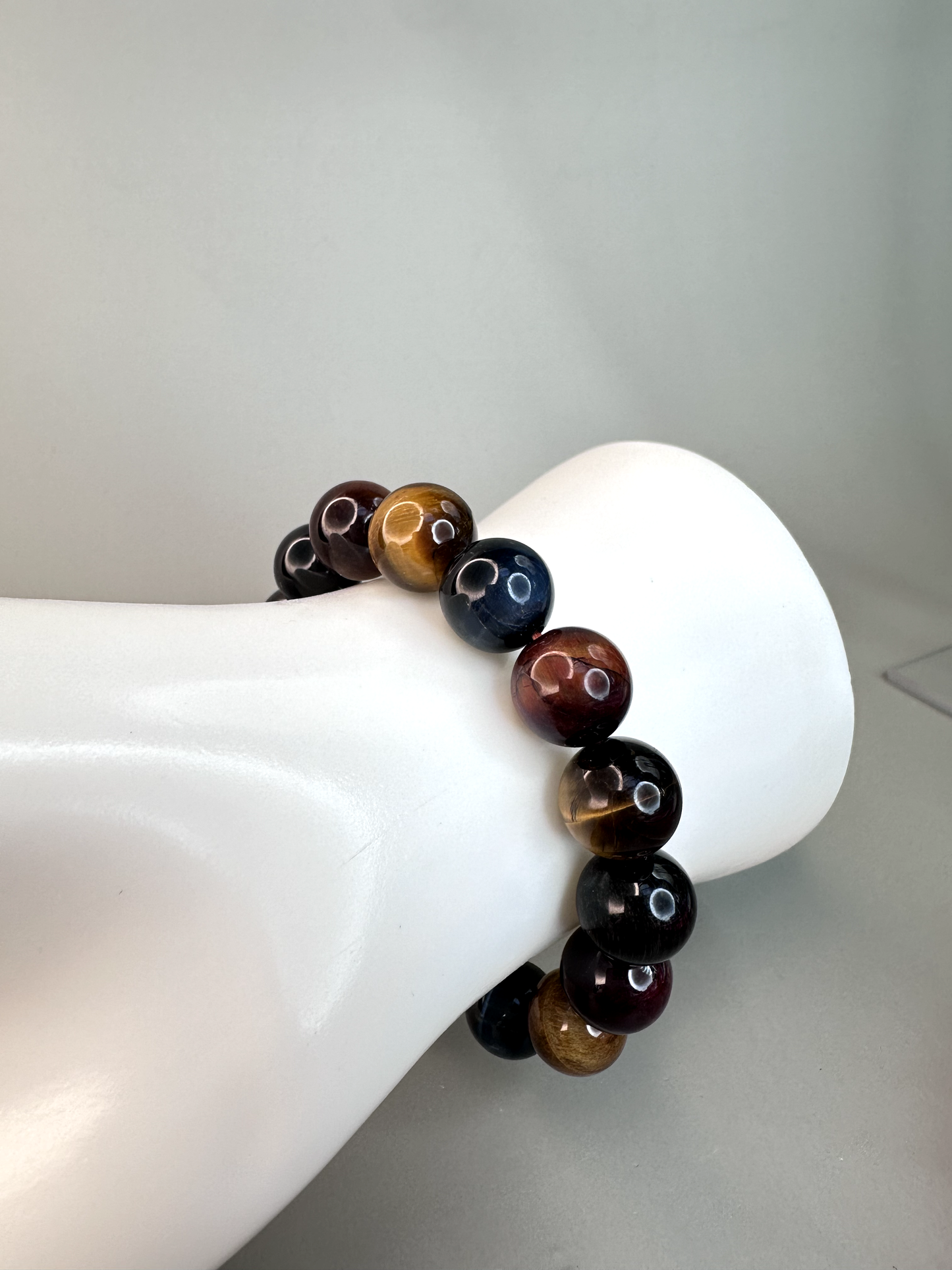 12mm Red, Blue, and Yellow Tiger Eye Bracelet (High Quality)