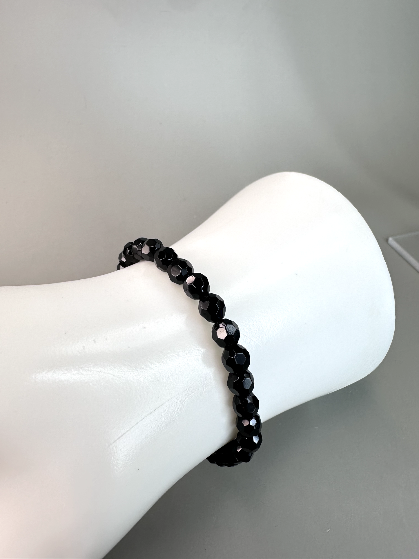 6mm Faceted Black Tourmaline Bracelet | Dainty