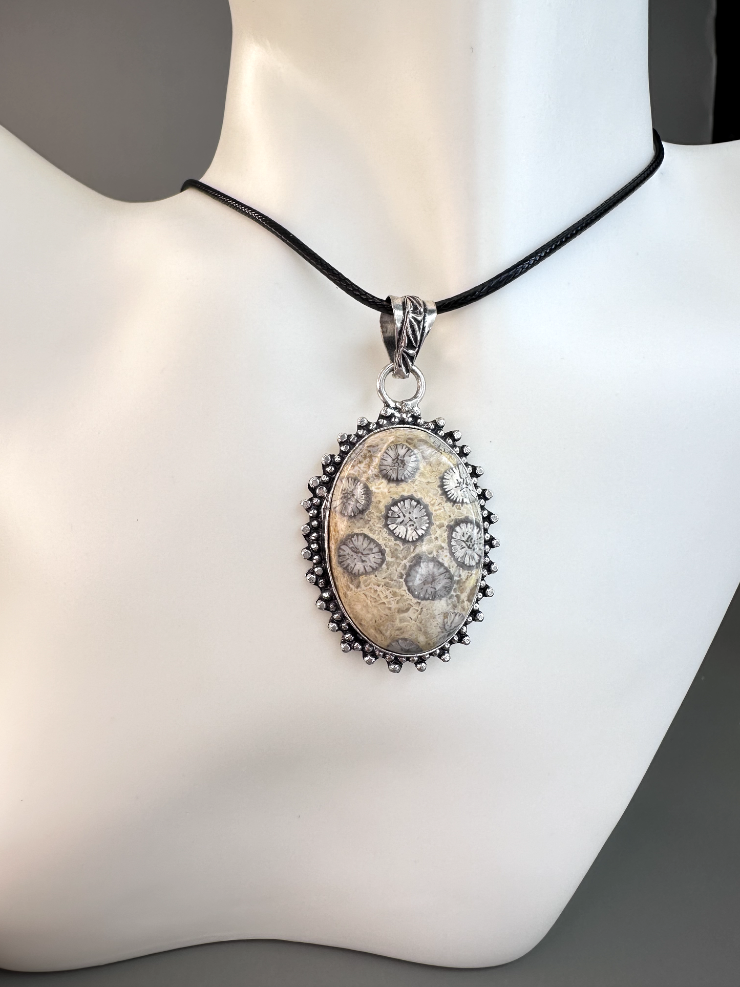 Fossilized Coral Oval Pendant | S925