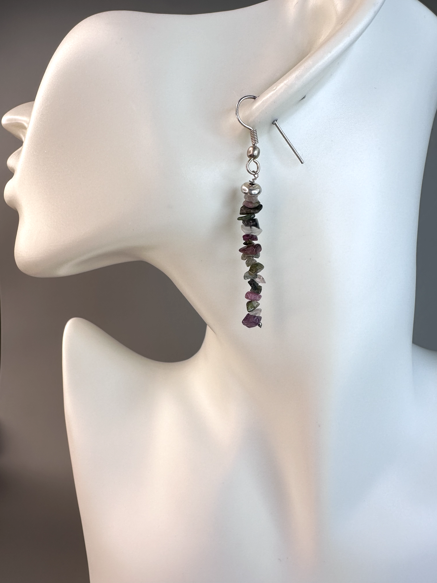 Watermelon Tourmaline Chip | Sterling Silver Earrings