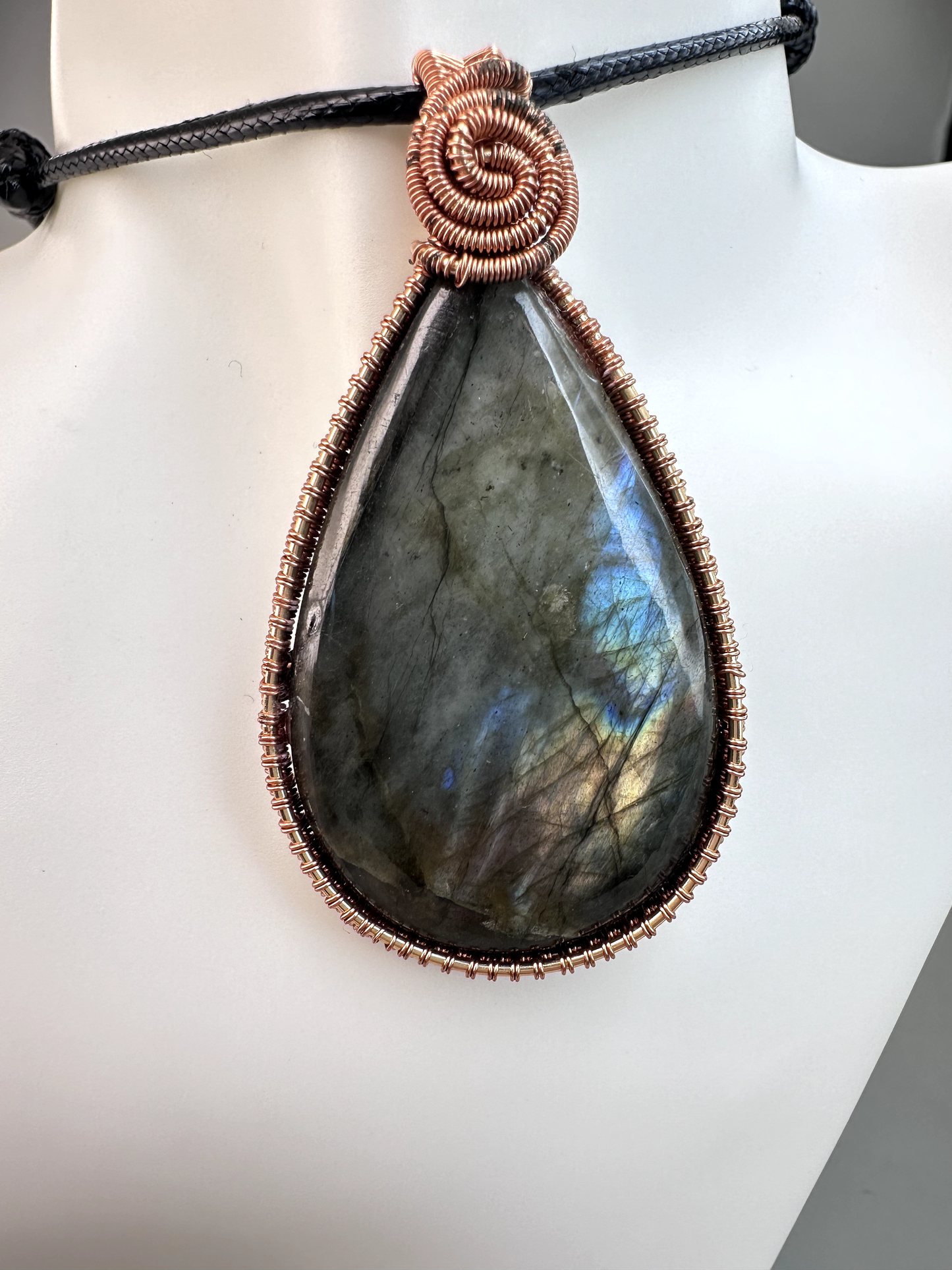 Wire Wrapped Copper Labradorite Pendant 7 | Flashy