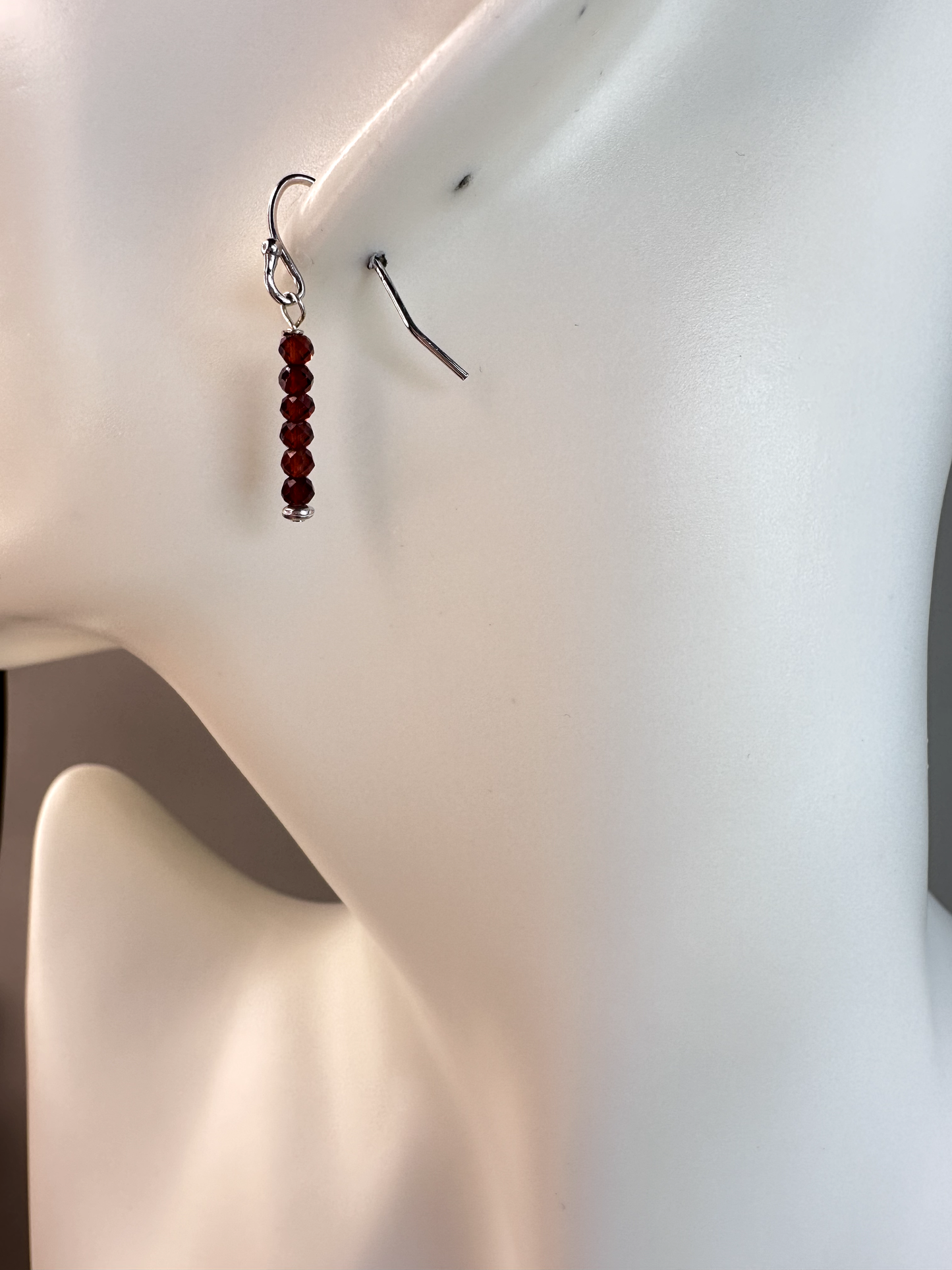 Garnet Faceted Micro Bead | Sterling Silver Earrings