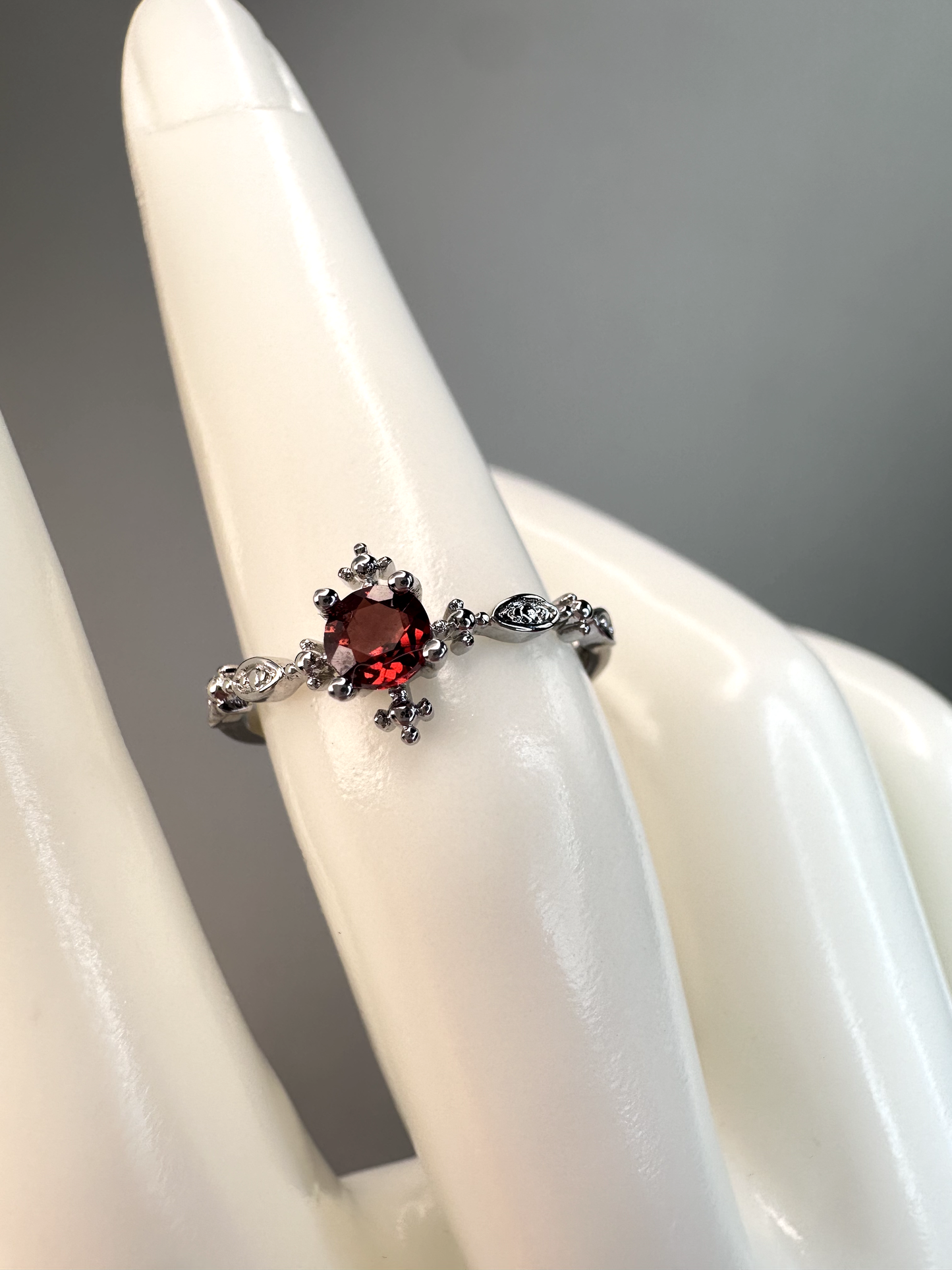 Dainty Garnet Ring | Adjustable | Silver Plated