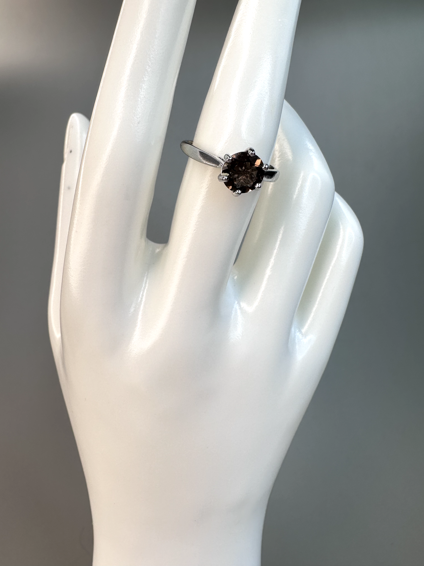Simple Smokey Quartz Circular Ring | Adjustable | Silver Plated