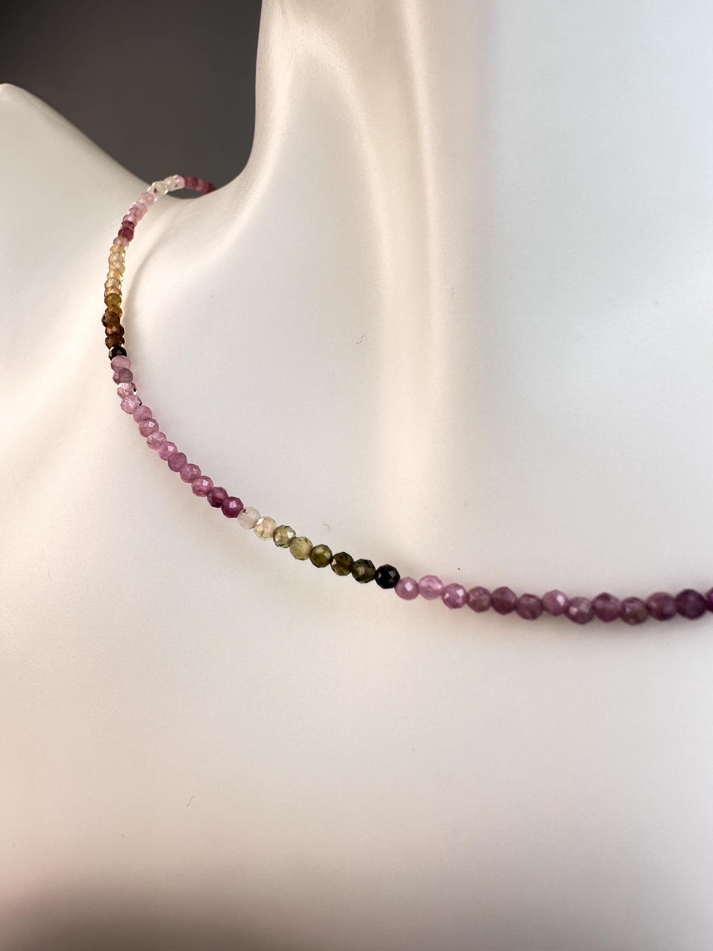 Watermelon Tourmaline Faceted Micro Beaded Choker | Sterling Silver