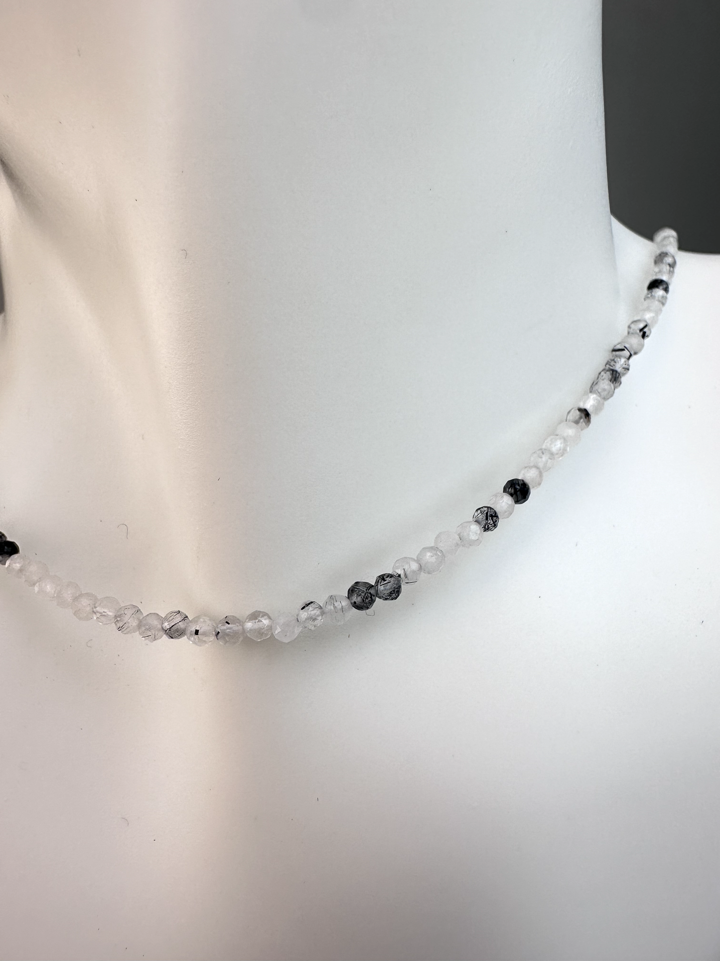 Tourmaline in Quartz Faceted Micro Beaded Choker | Sterling Silver