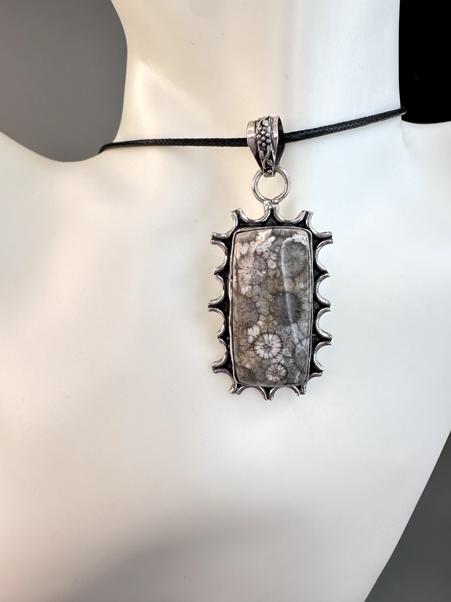 Fossilized Coral Rectangle Pendant | S925