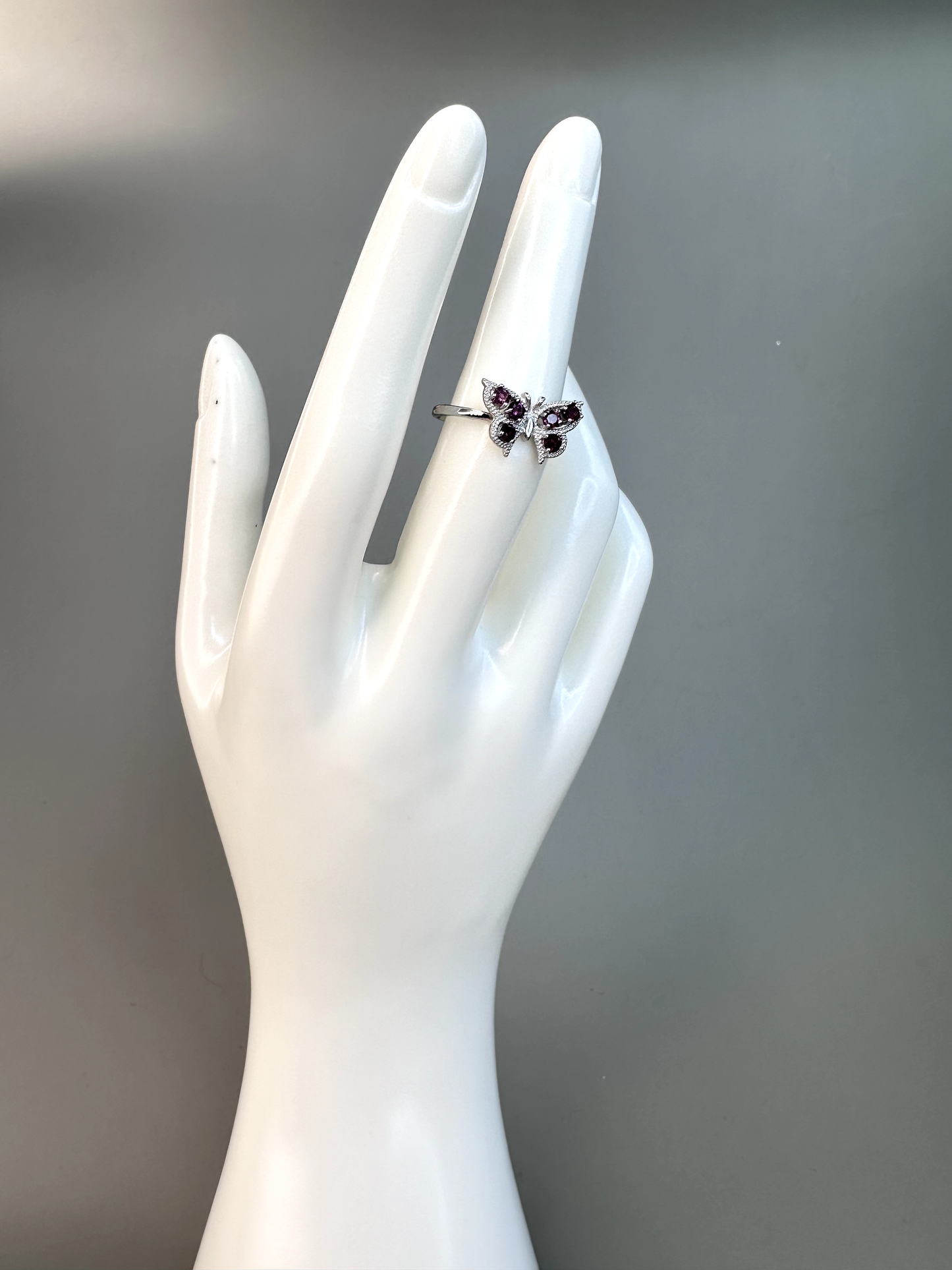Garnet Butterfly Ring | Adjustable |S925